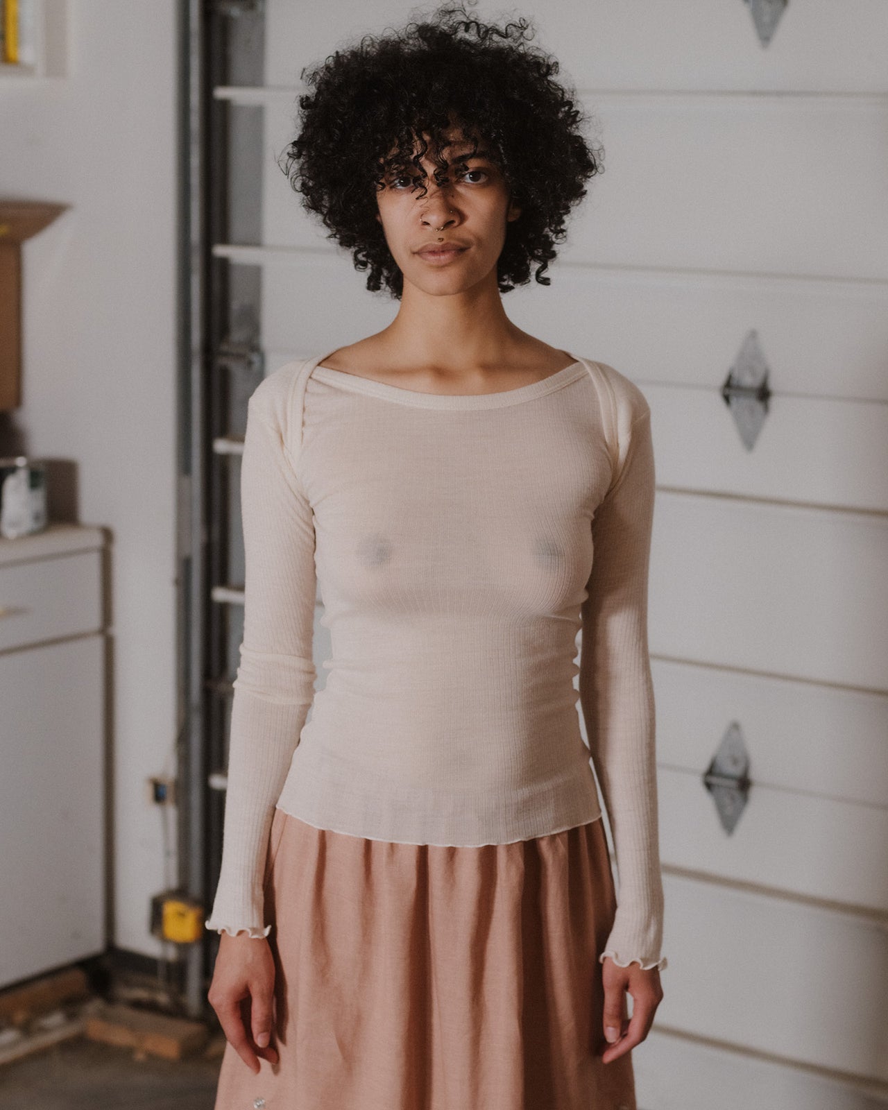 Disc Long Sleeve Tee - Fine Wool Rib - Undyed