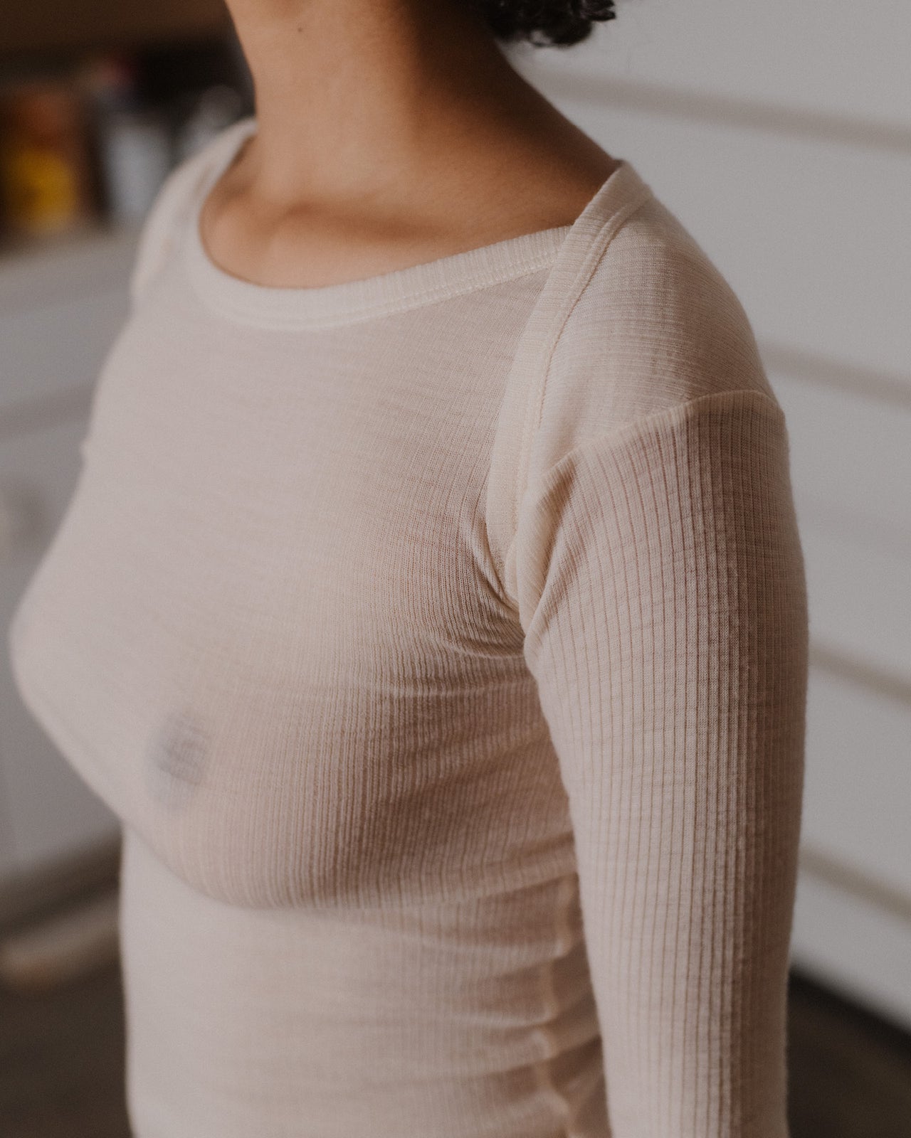 Disc Long Sleeve Tee - Fine Wool Rib - Undyed