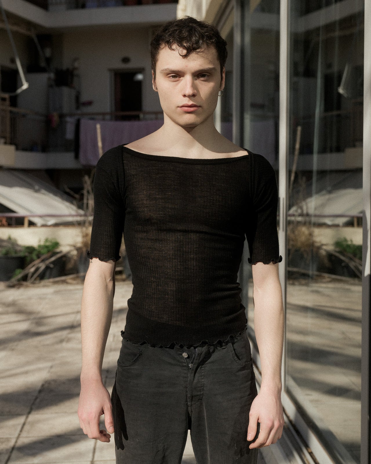 Disc Tee Shirt - Fine Wool Rib - Black