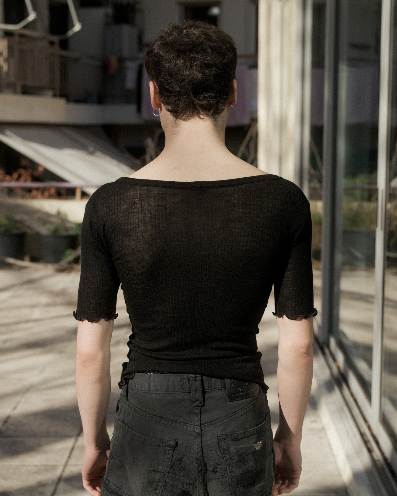 Disc Tee Shirt - Fine Wool Rib - Black