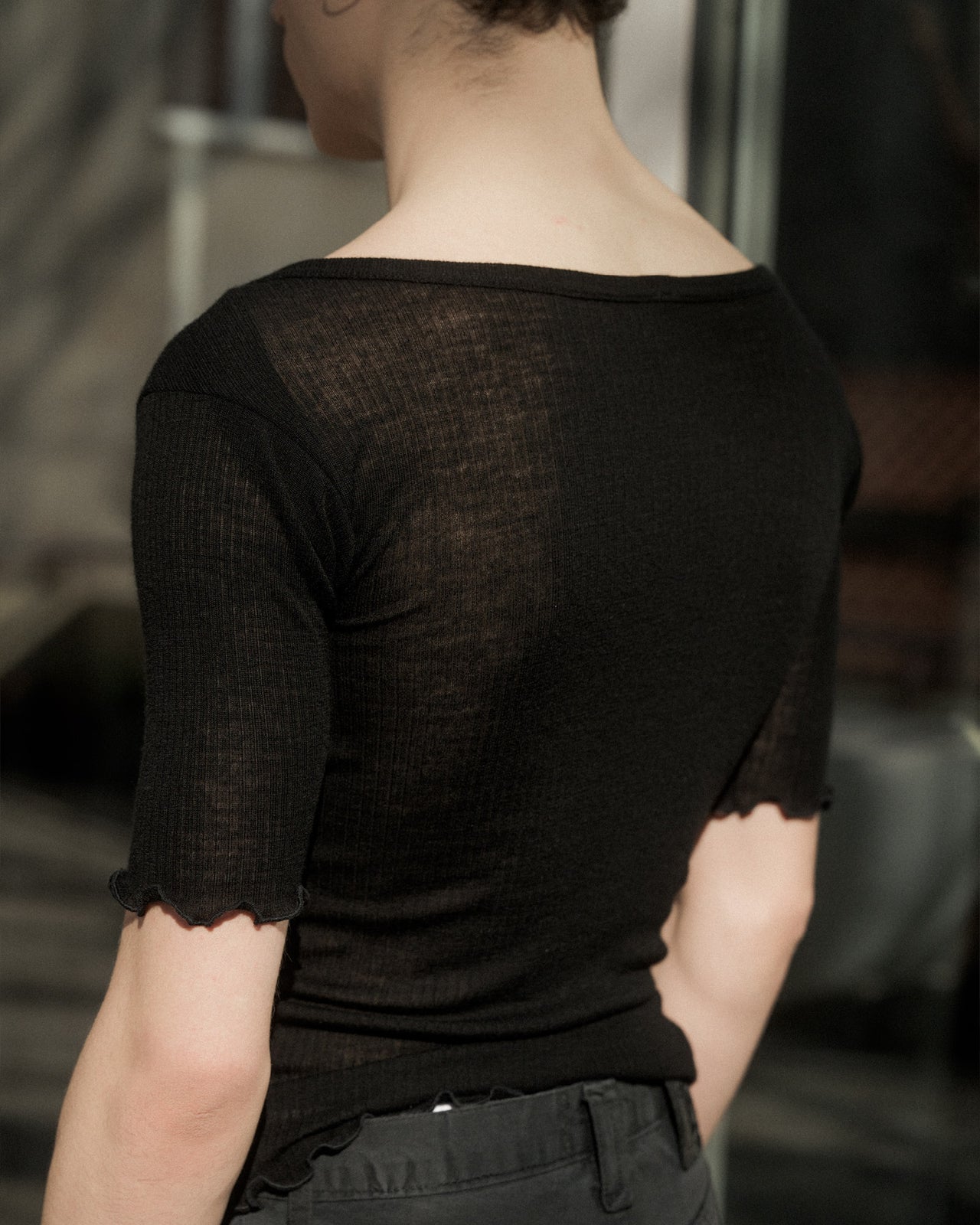 Disc Tee Shirt - Fine Wool Rib - Black