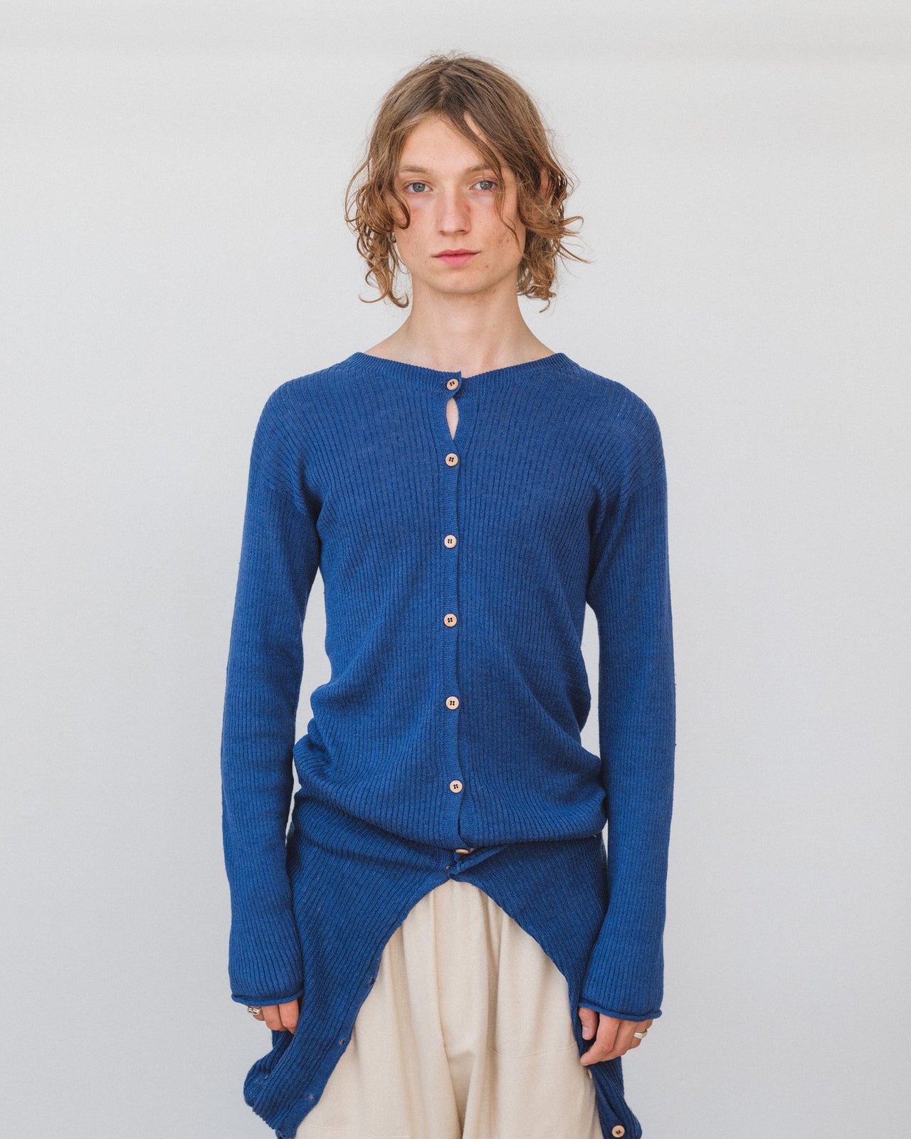 Drip Cardigan - Linen - Mez Blue