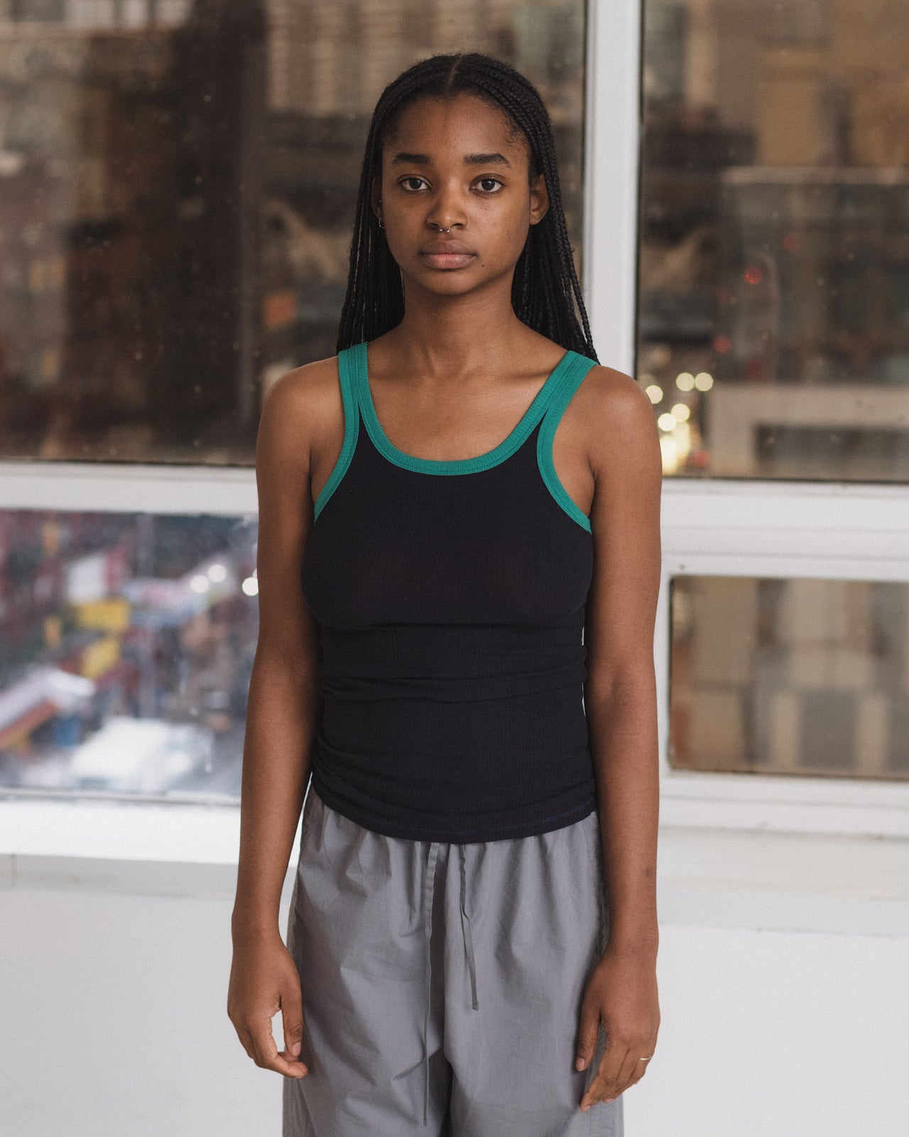 Drive Tank - Organic Cotton Rib - Murano Navy / Green