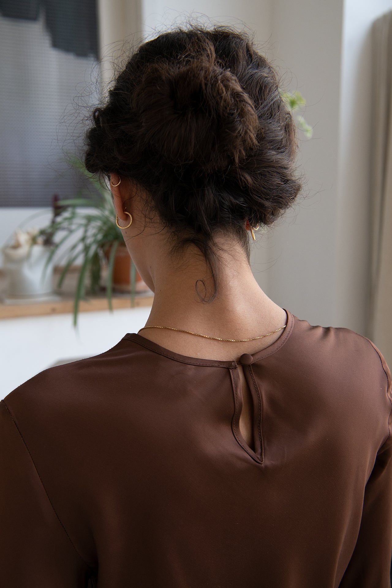 Dydine Long Sleeve Dress - Ecovero Satin - Dark Brown