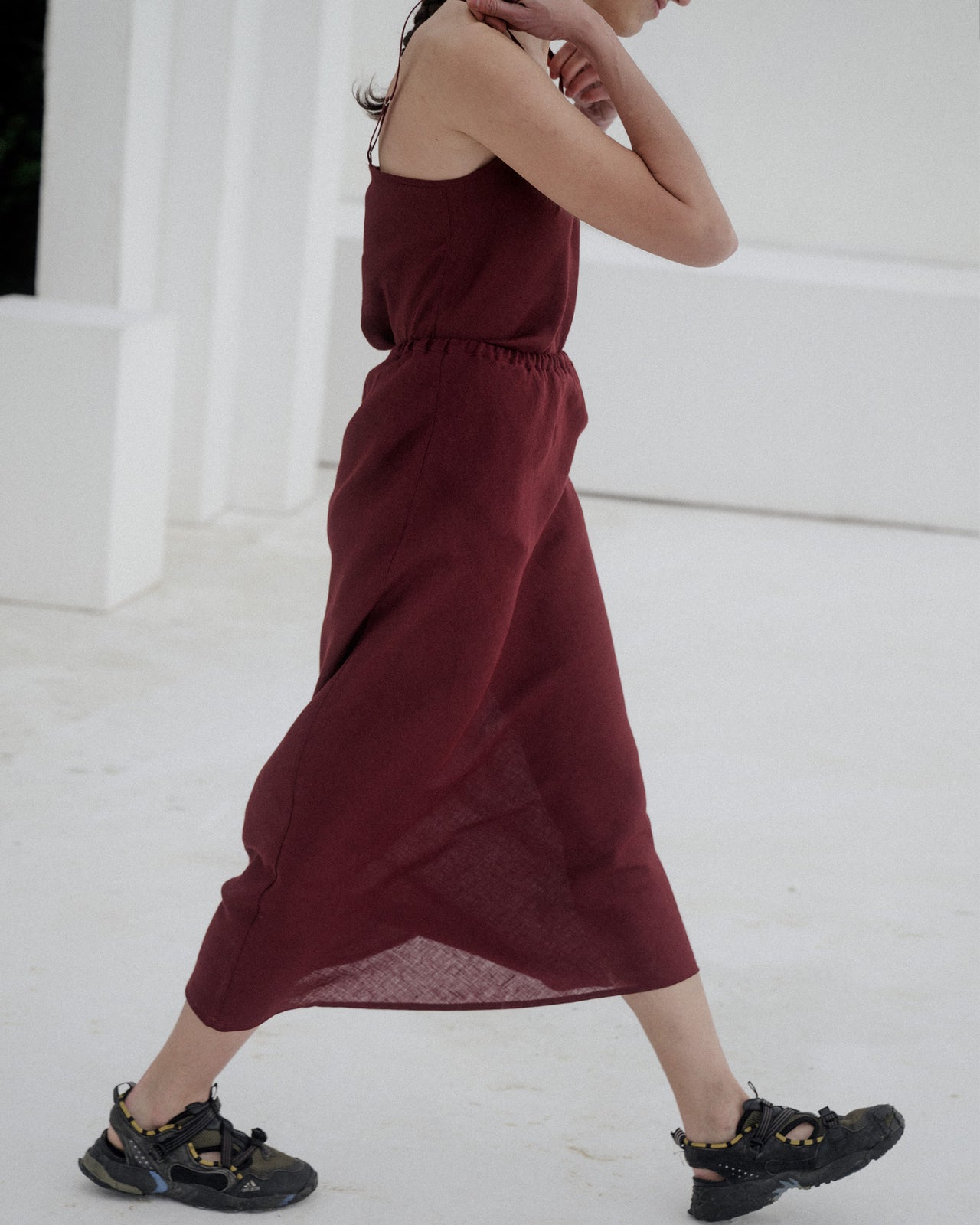 Dydine Skirt Fine Linen Stome Burgundy Baserange Store Melbourne Wurundjeri Country