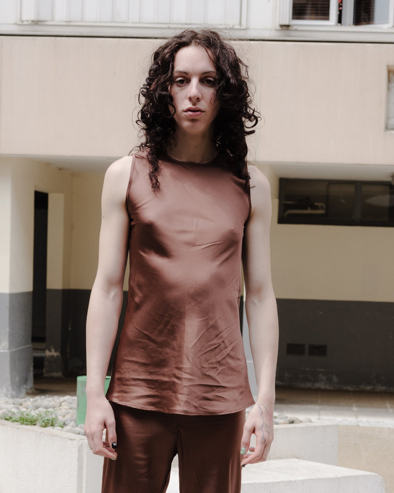 Dydine Tank Top - Ecovero Satin - Dark Brown