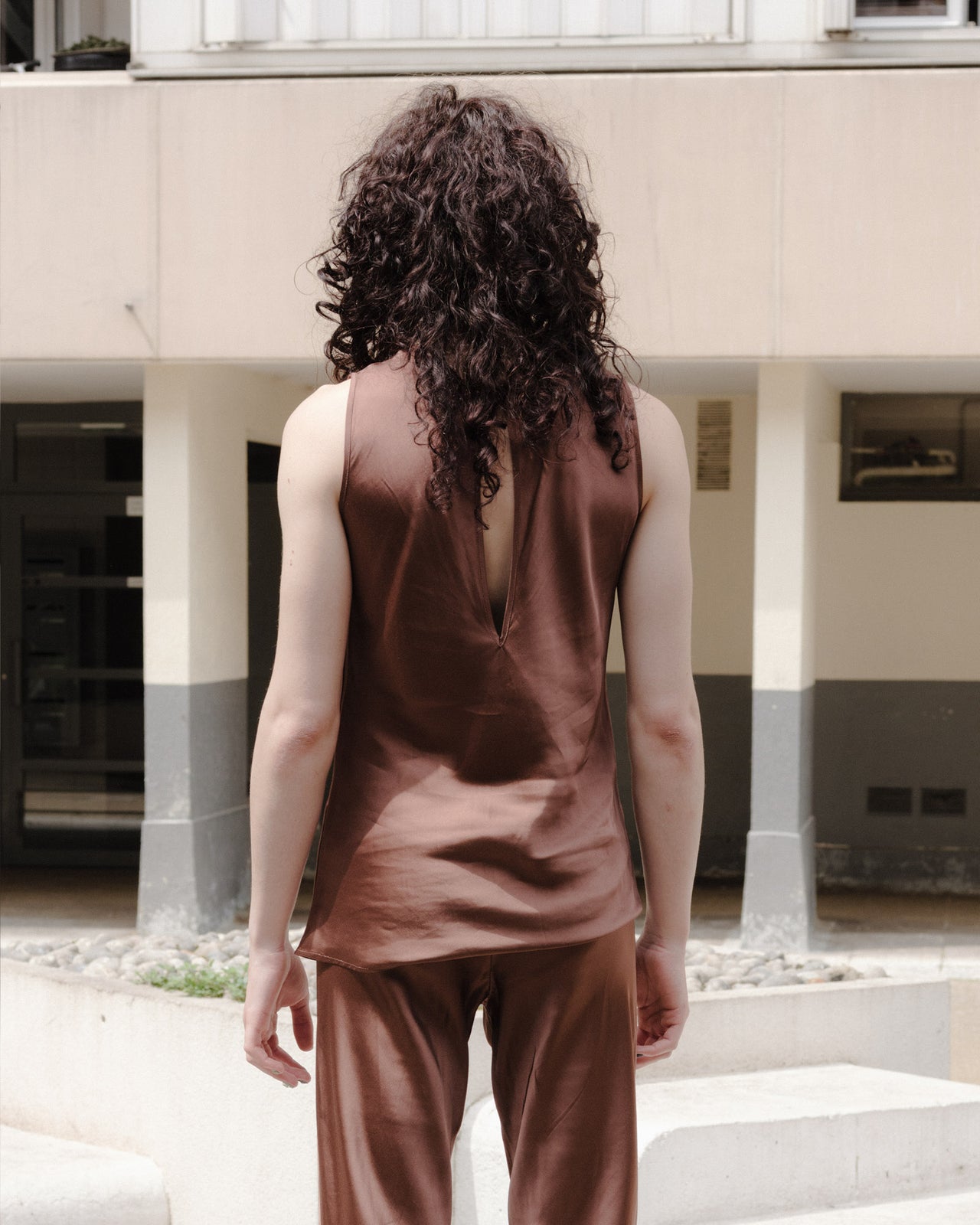 Dydine Tank Top - Ecovero Satin - Dark Brown