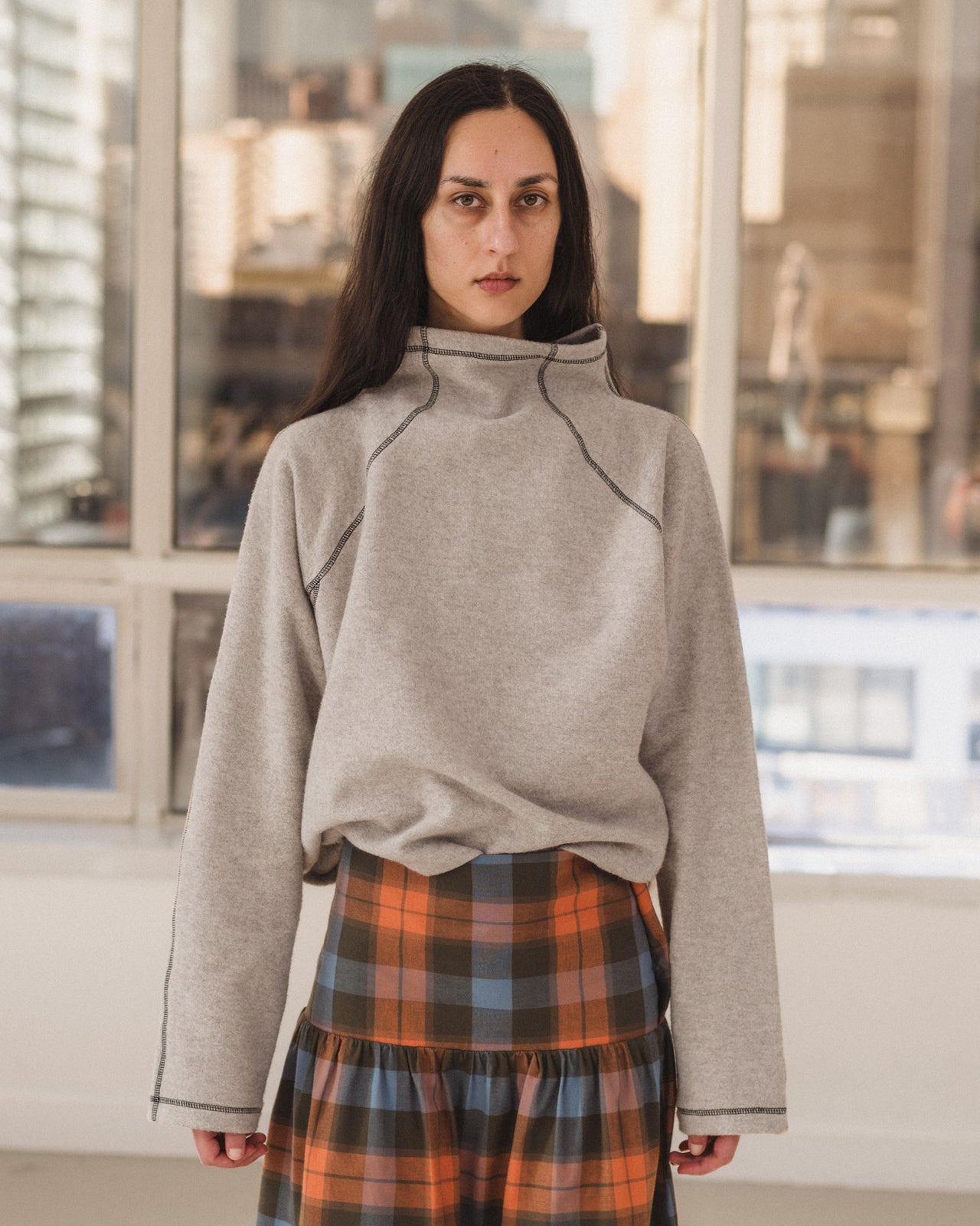 Fold Turtleneck - Recycled Cotton - Grey Melange