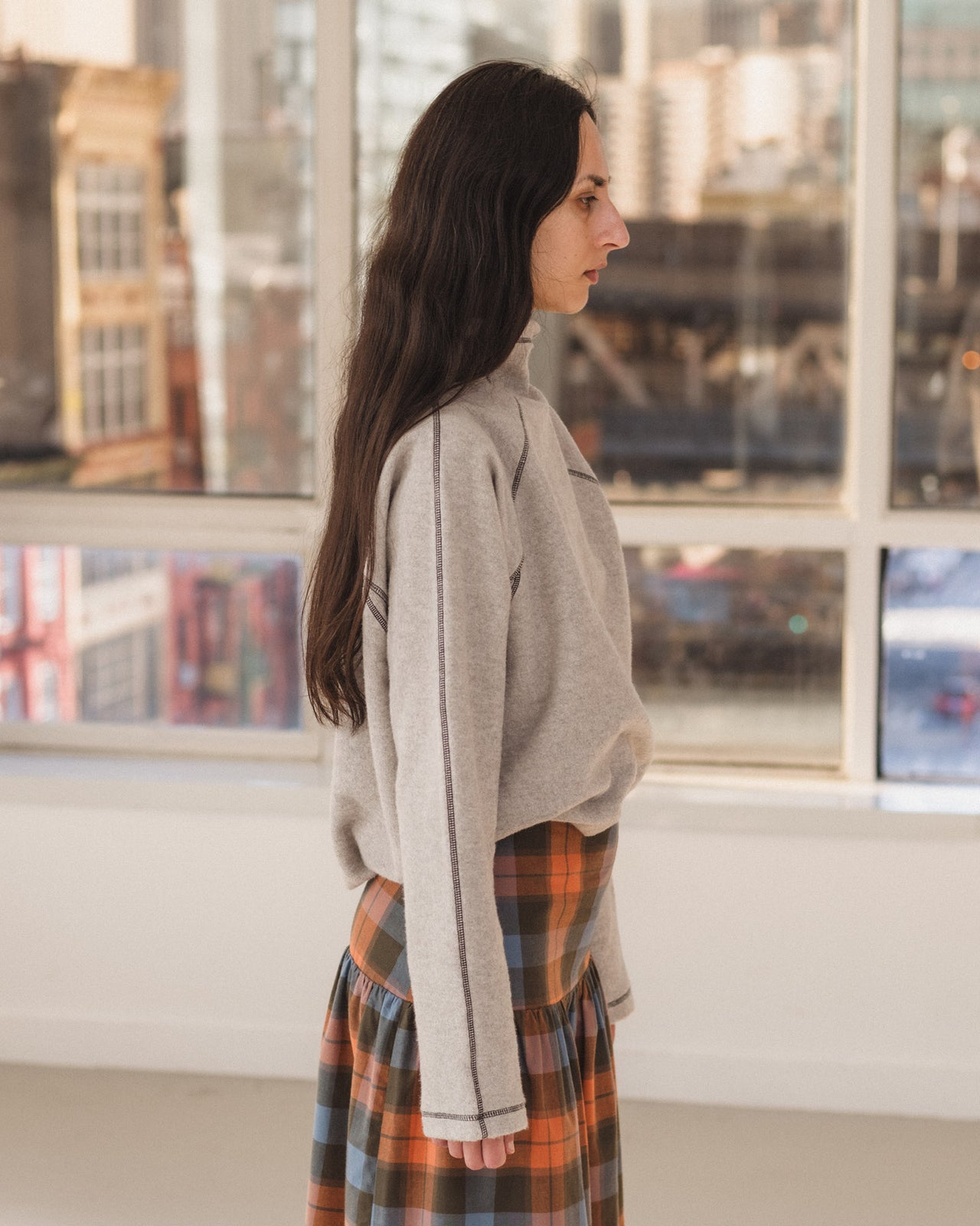 Fold Turtleneck - Recycled Cotton - Grey Melange