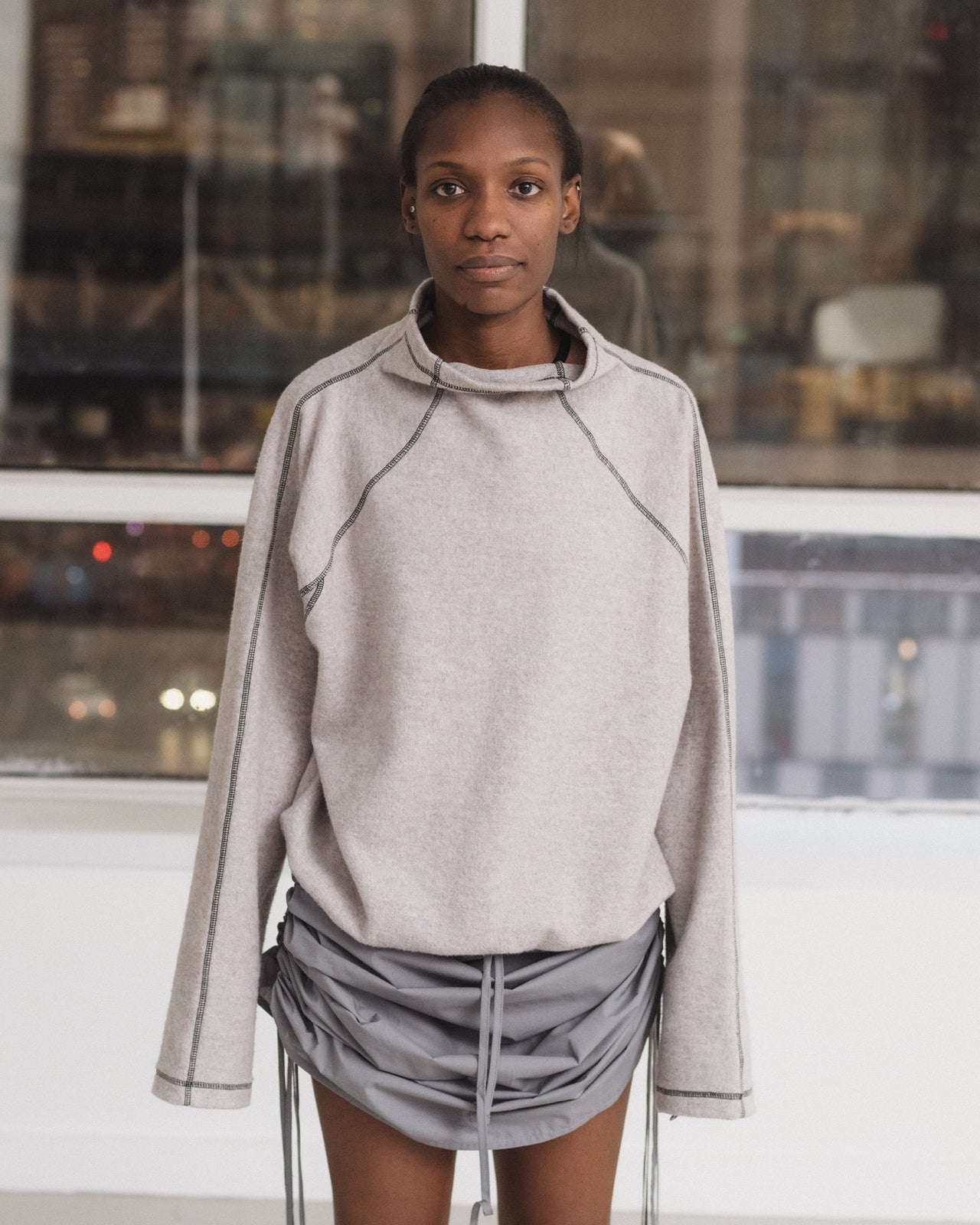 Fold Turtleneck - Recycled Cotton - Grey Melange