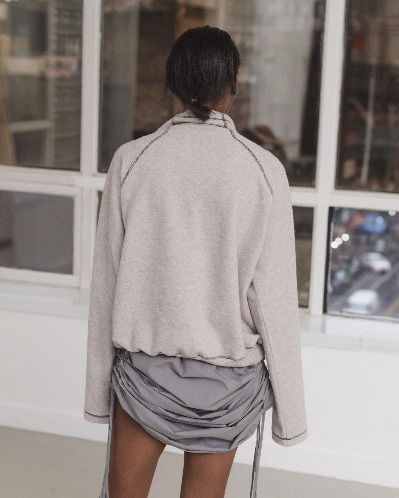 Fold Turtleneck - Recycled Cotton - Grey Melange