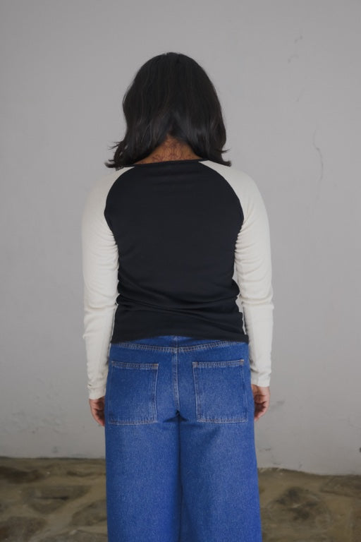 Gene Long Sleeve Tee - Fine Organic Cotton Rib - Black / Off White