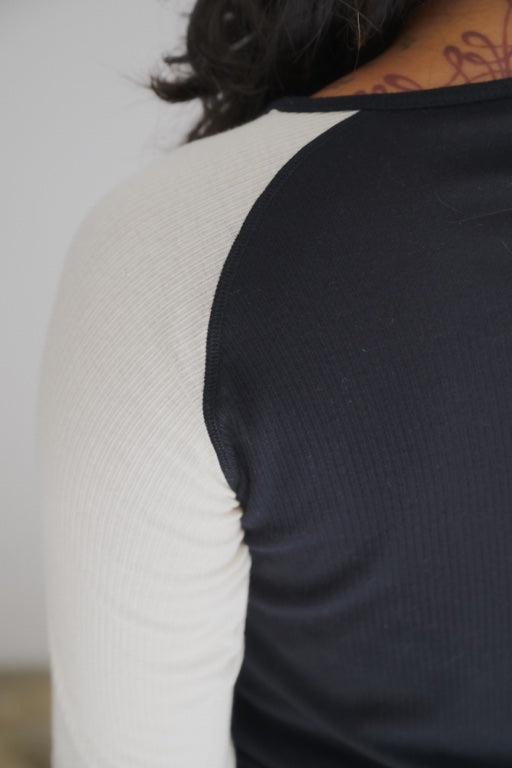 Gene Long Sleeve Tee - Fine Organic Cotton Rib - Black / Off White