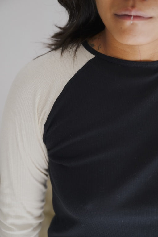 Gene Long Sleeve Tee - Fine Organic Cotton Rib - Black / Off White