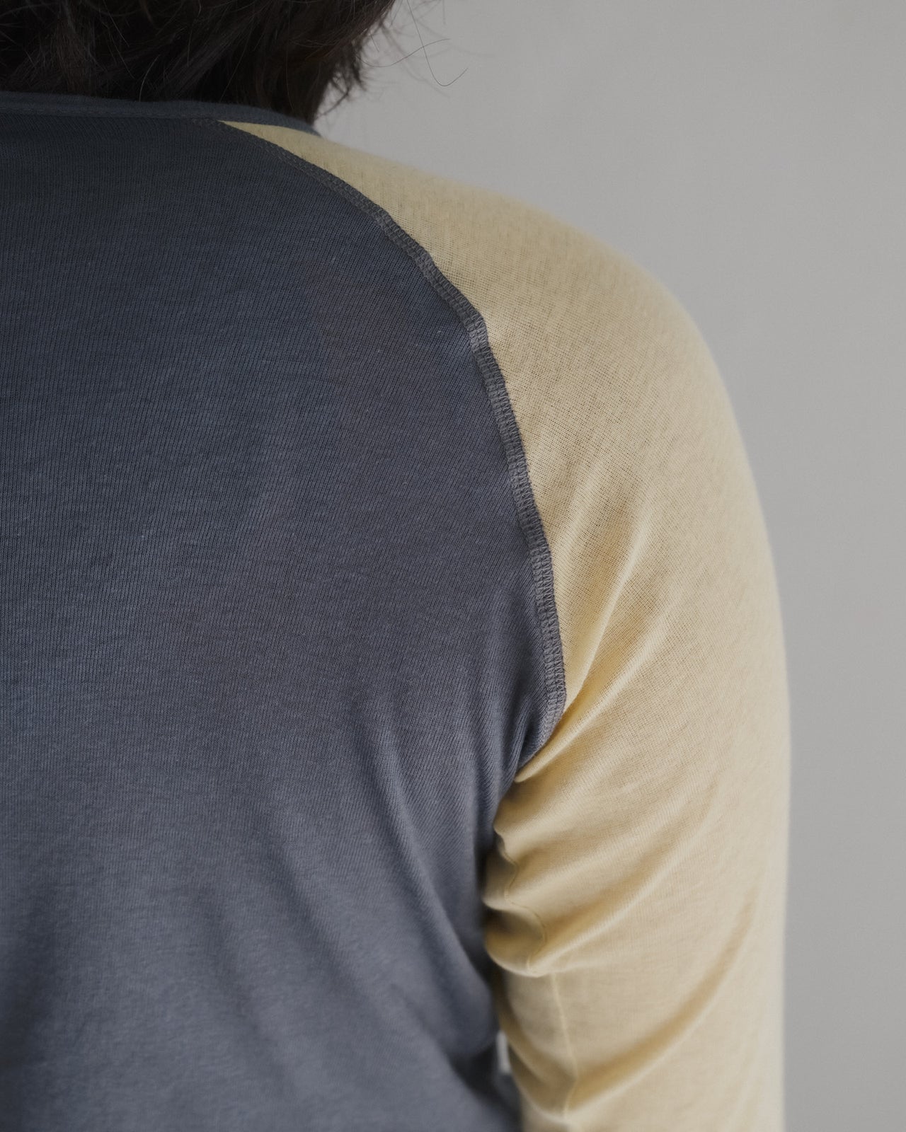 Gene Long Sleeve Tee - Fine Organic Cotton Rib - Amber Blue / Beige