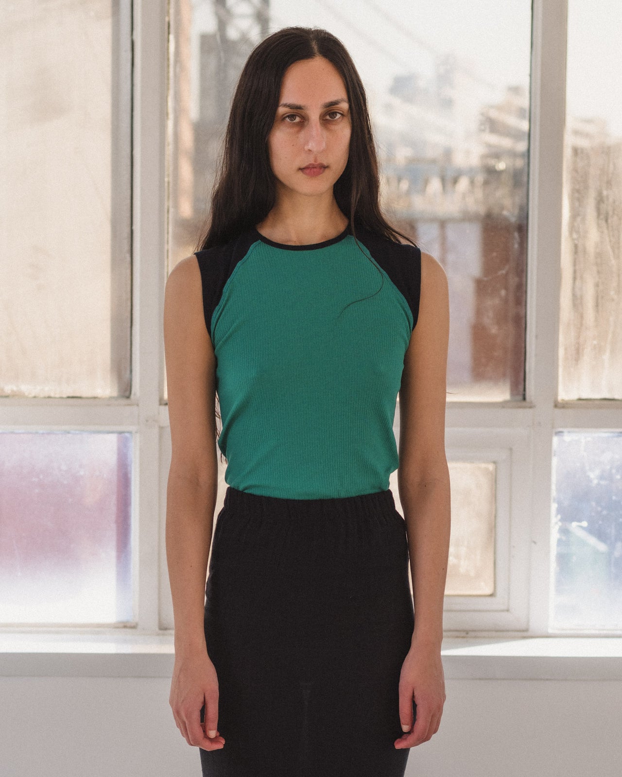 Gene Tank - Fine Organic Cotton Rib - Mira Green / Navy