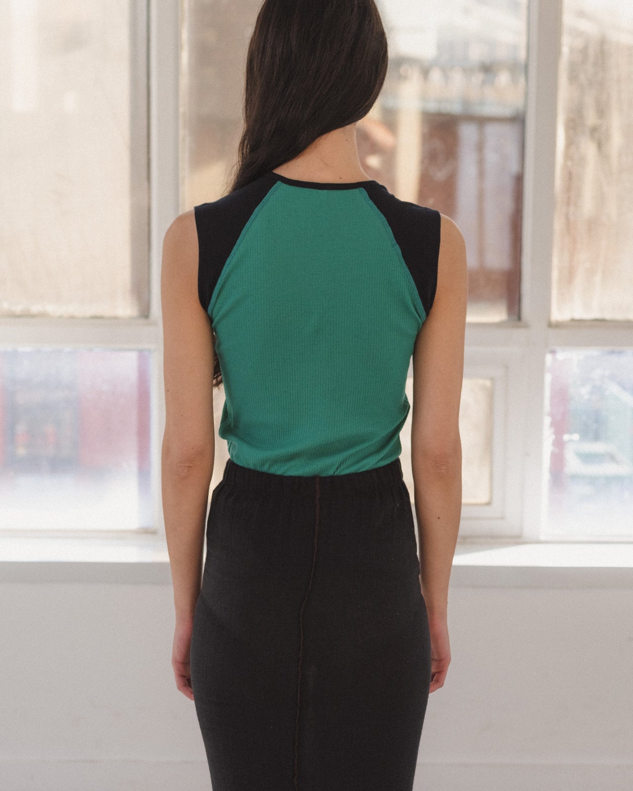 Gene Tank - Fine Organic Cotton Rib - Mira Green / Navy