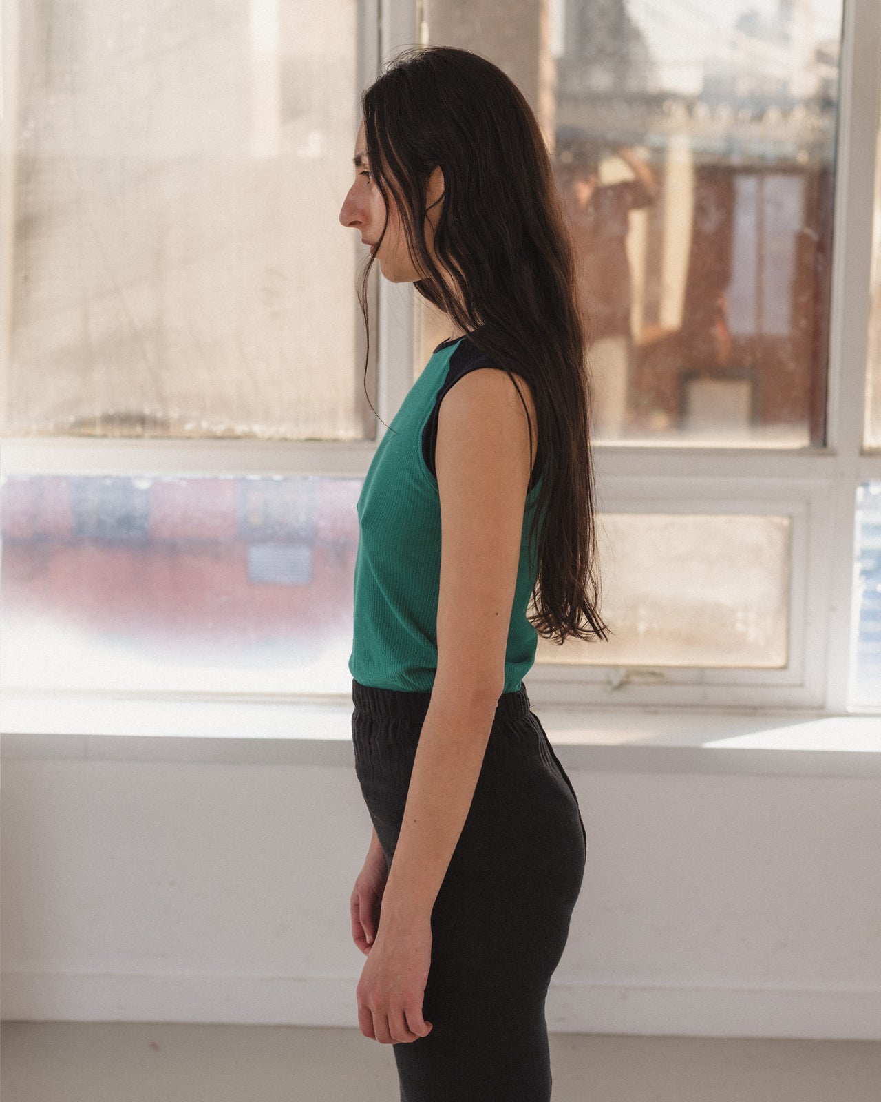 Gene Tank - Fine Organic Cotton Rib - Mira Green / Navy