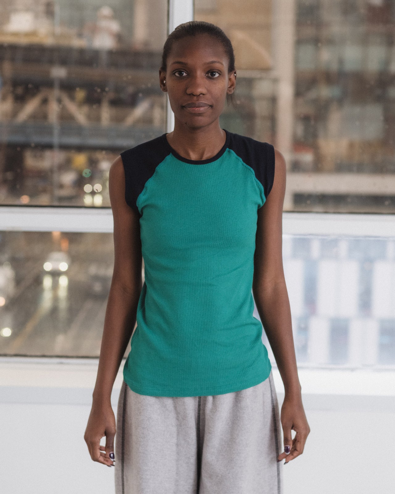 Gene Tank - Fine Organic Cotton Rib - Mira Green / Navy