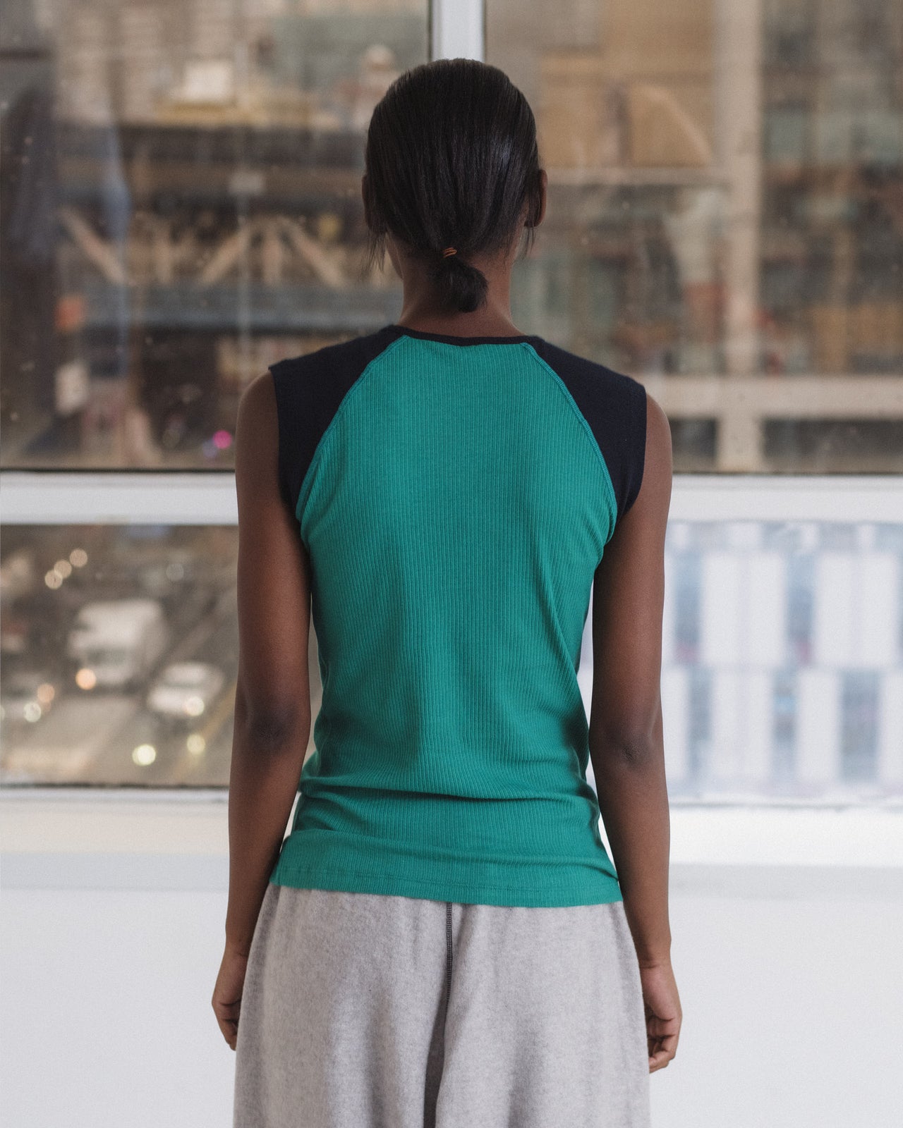 Gene Tank - Fine Organic Cotton Rib - Mira Green / Navy