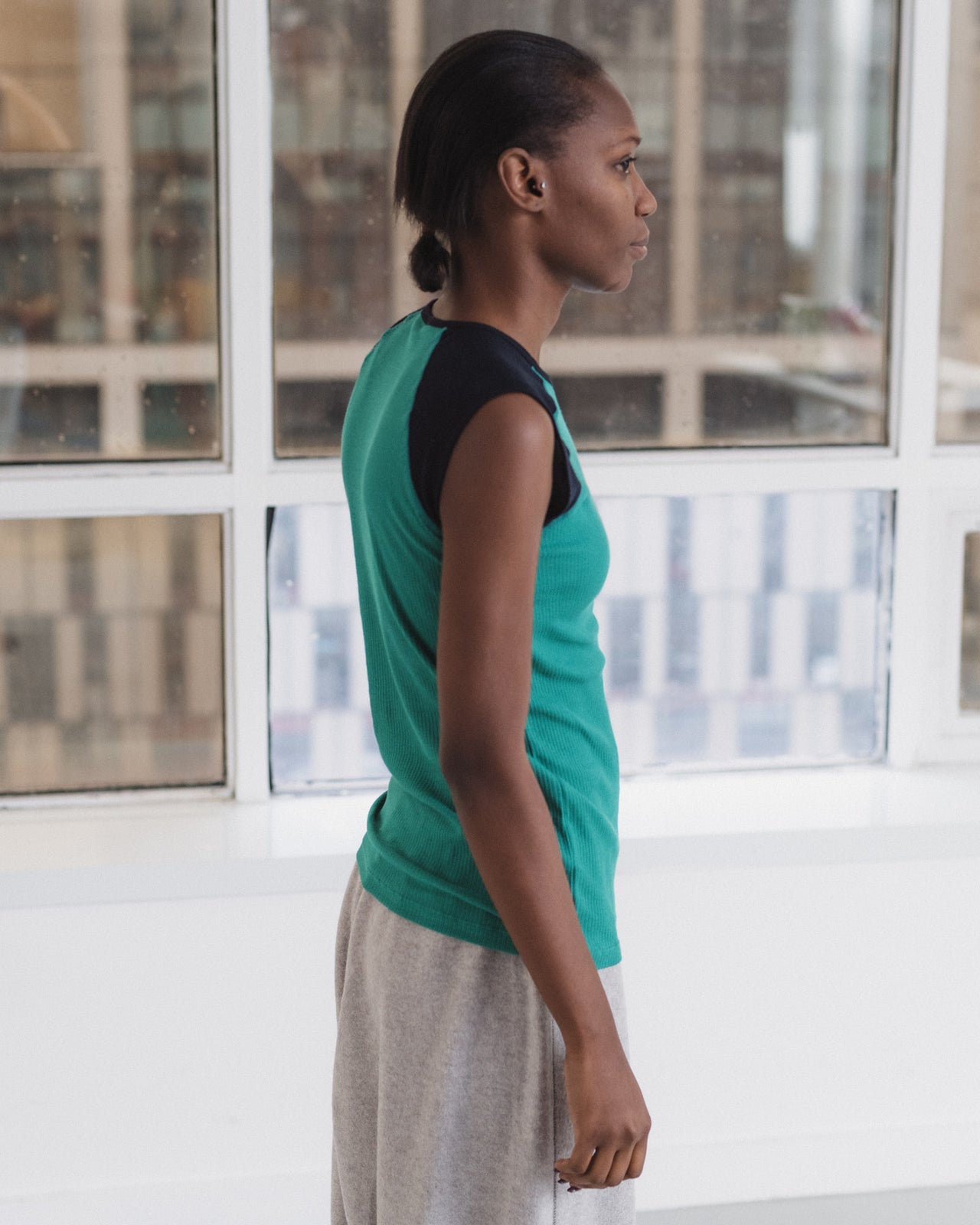 Gene Tank - Fine Organic Cotton Rib - Mira Green / Navy