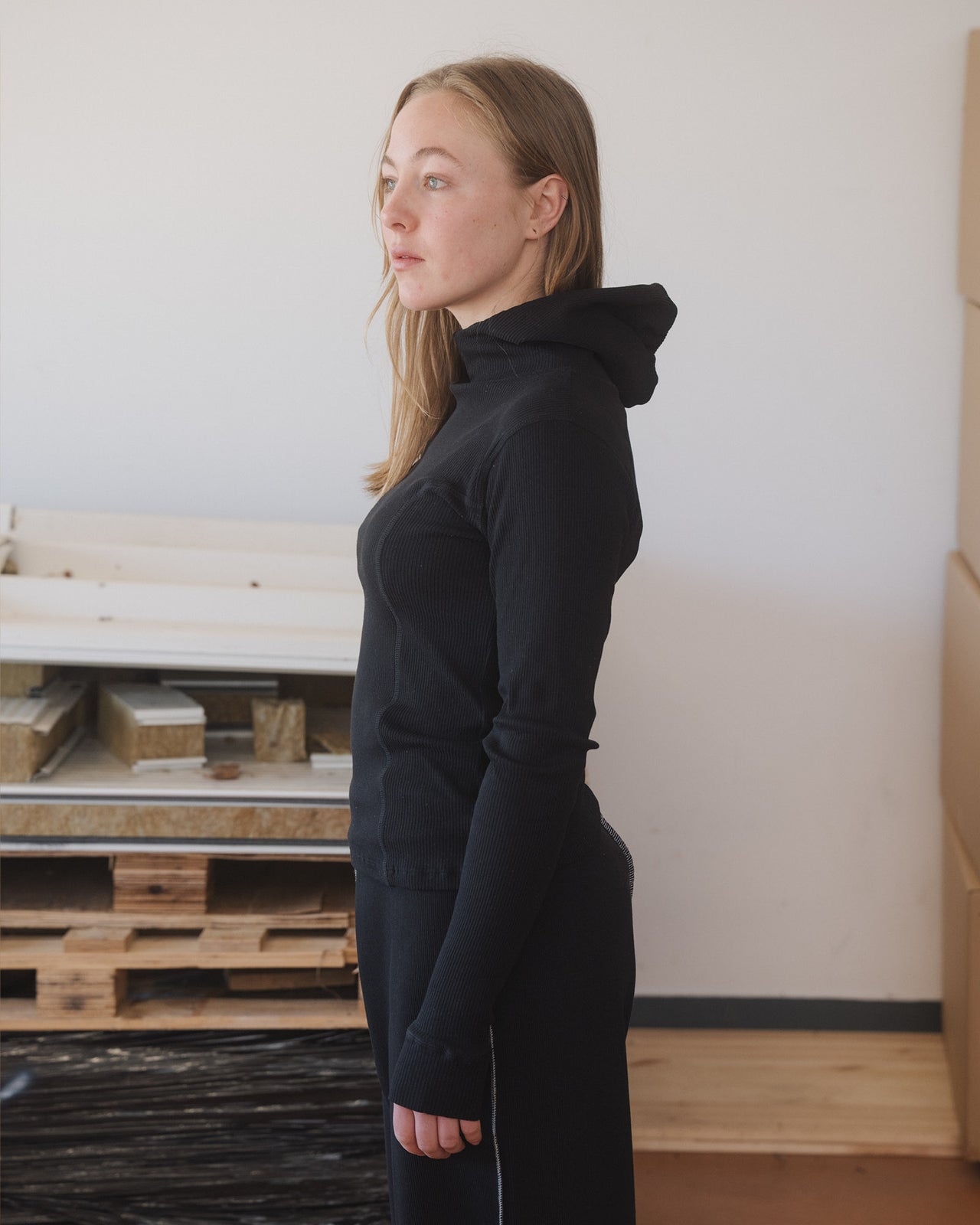 Hanifa Hoodie - Recycled Cotton Rib - Black