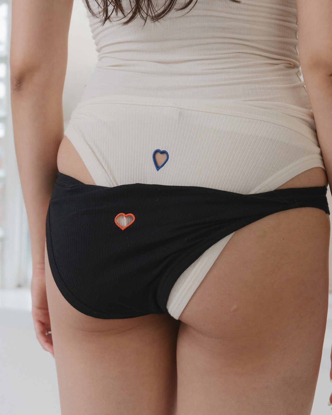 Heart Bell Pants - Organic Cotton Rib - Undyed / Blue