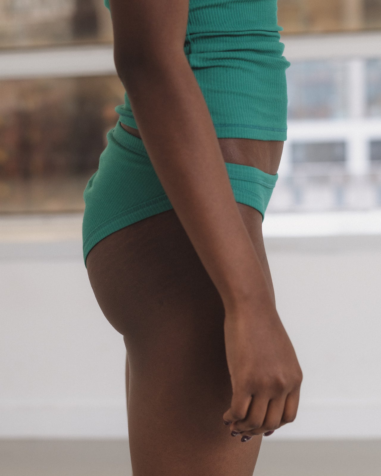 Heart Bell Pants - Organic Cotton Rib - Mira Green