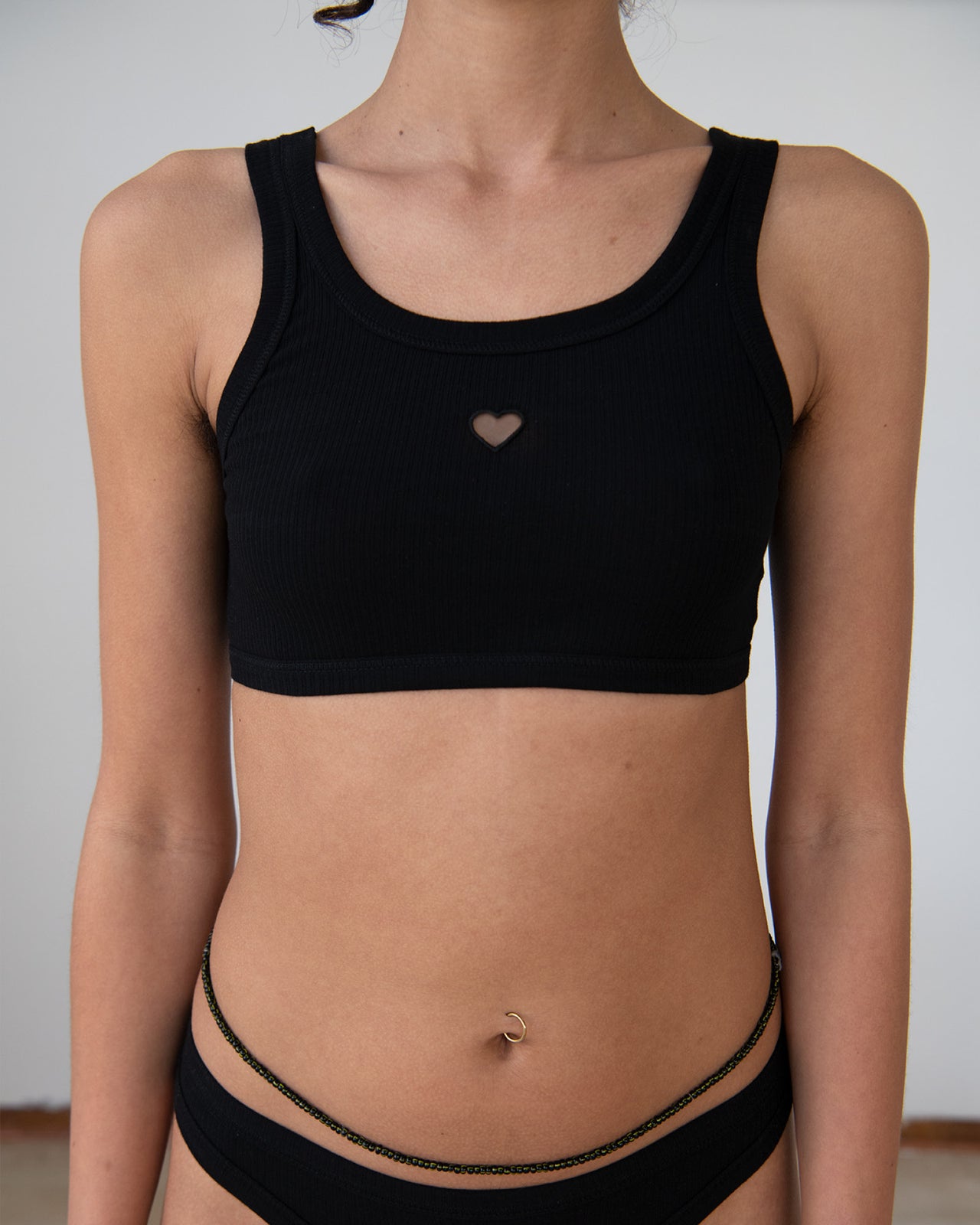 Heart Bra - Organic Cotton Rib - Black