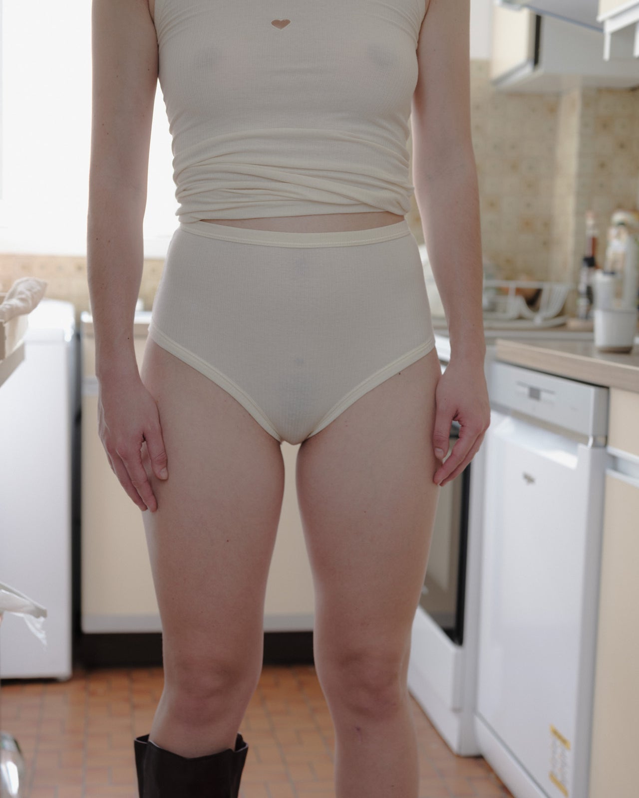 Heart Highwaist Bell Pants - Organic Cotton Rib - Undyed