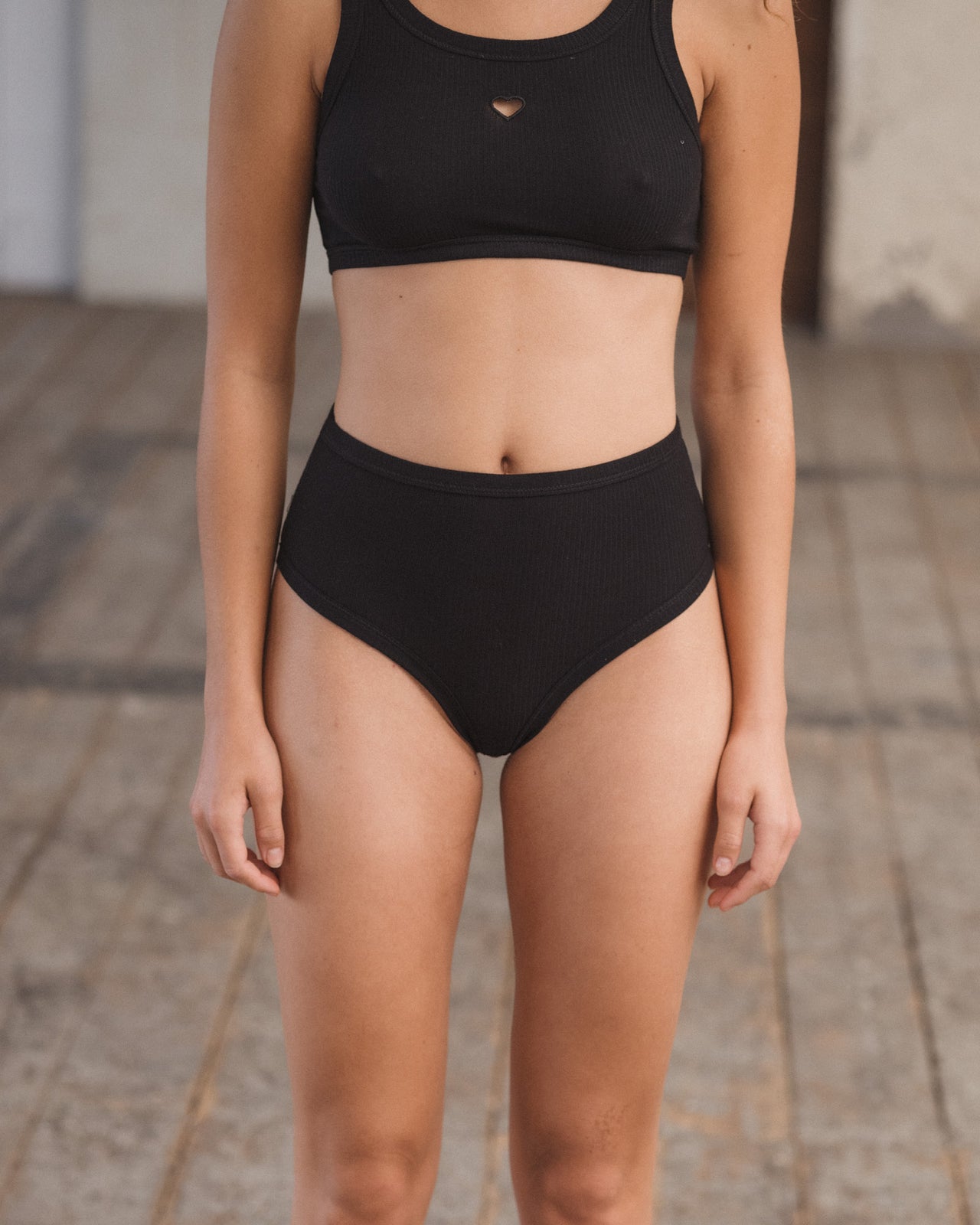 Heart Highwaist Bell Pants - Organic Cotton Rib - Black