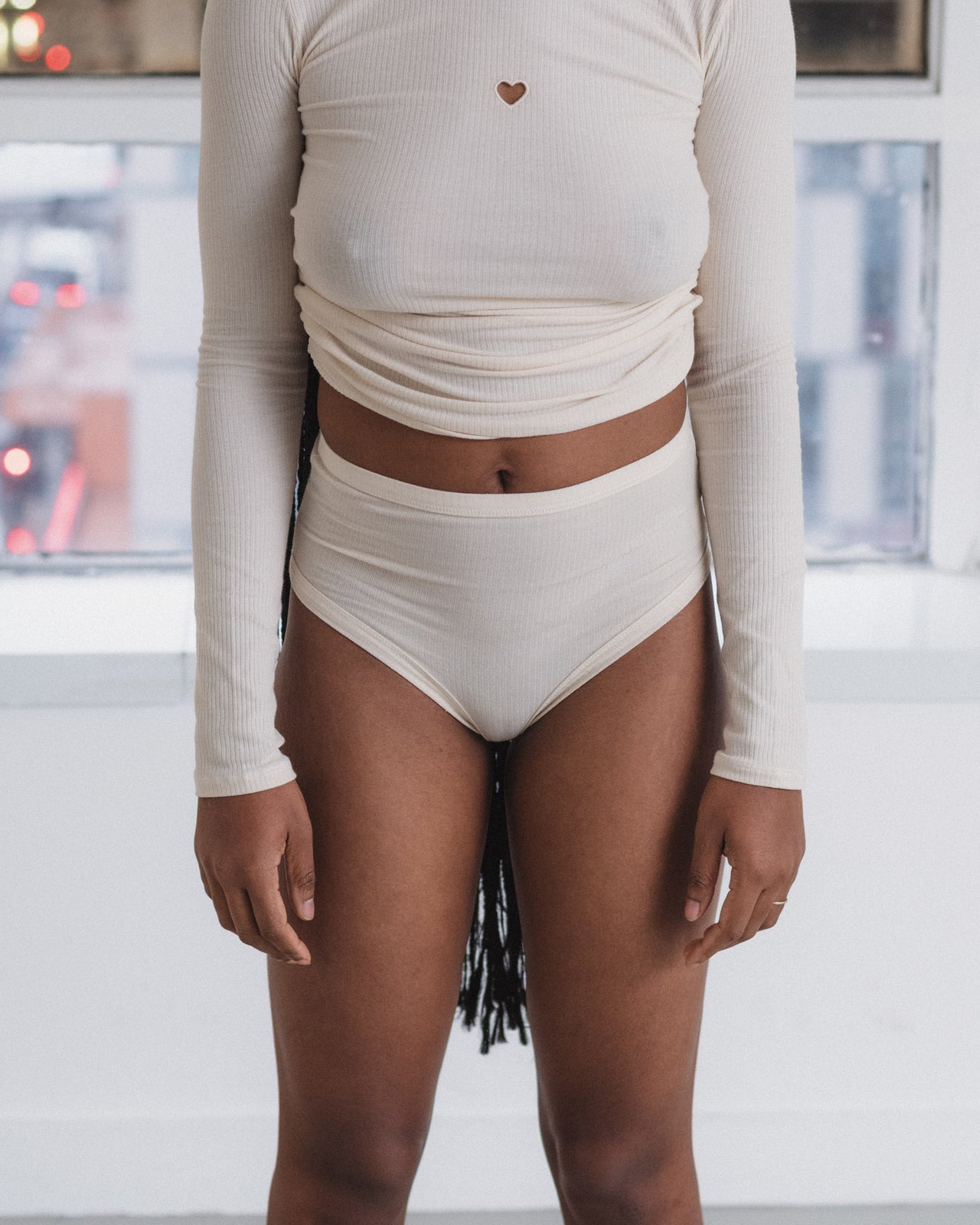 Heart Highwaist Bell Pants - Organic Cotton Rib - Undyed