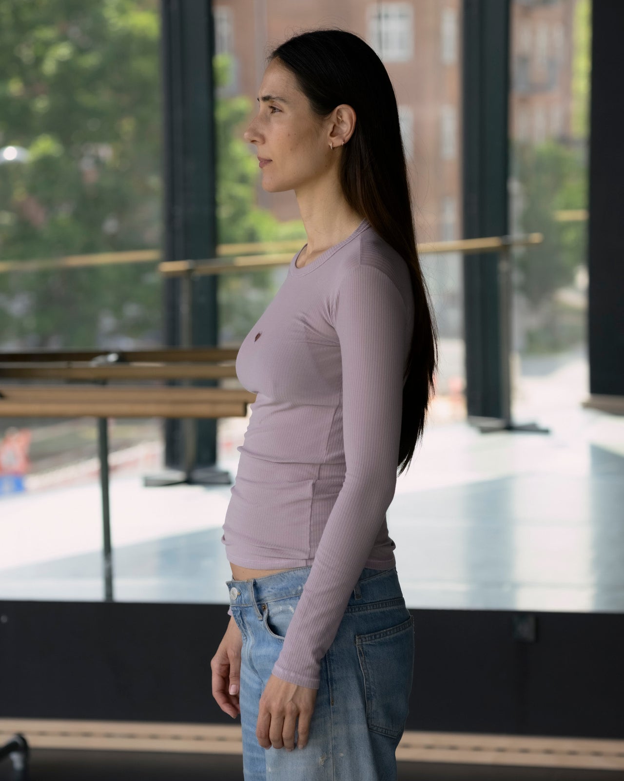 Heart Long Sleeve Tee - Organic Cotton Rib - Verbe Purple