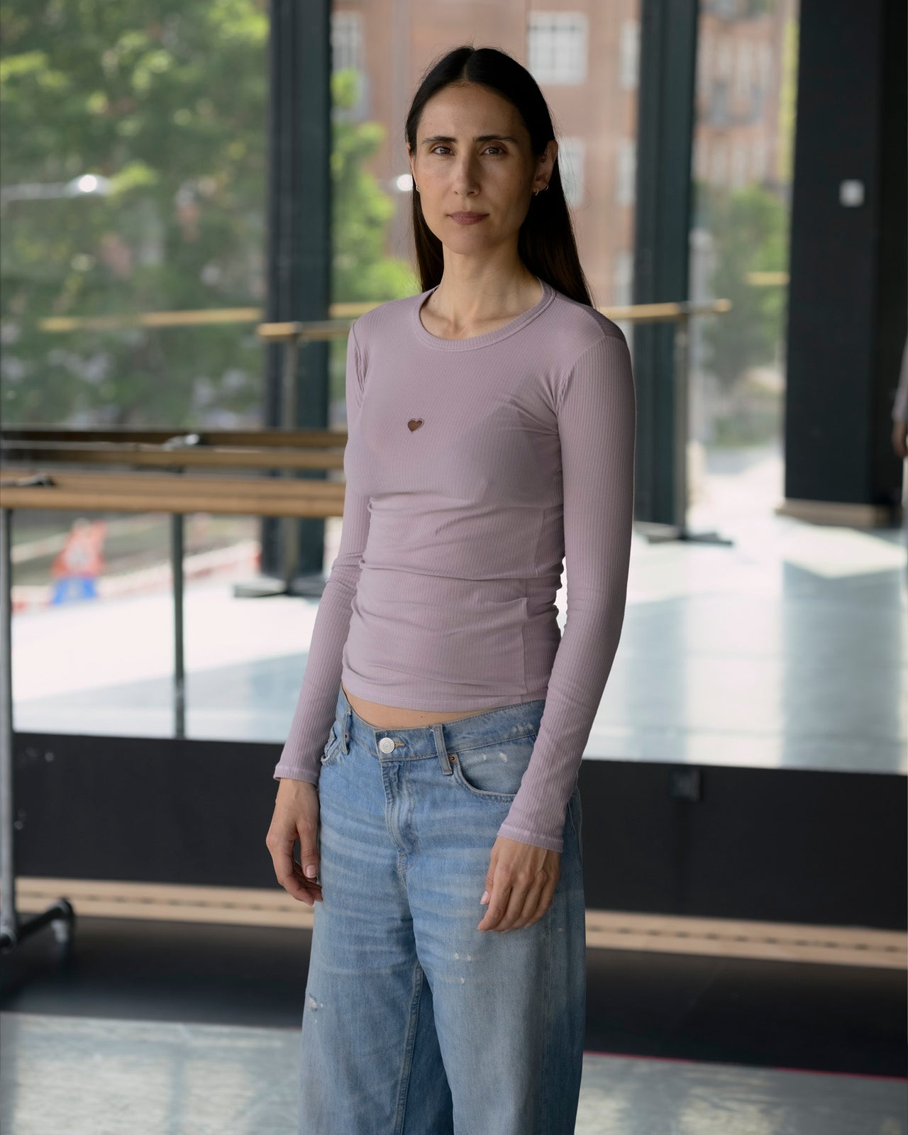 Heart Long Sleeve Tee - Organic Cotton Rib - Verbe Purple