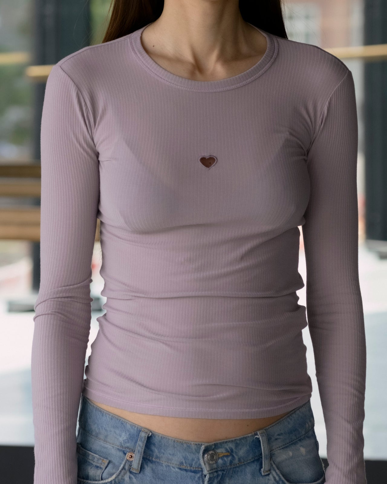 Heart Long Sleeve Tee - Organic Cotton Rib - Verbe Purple