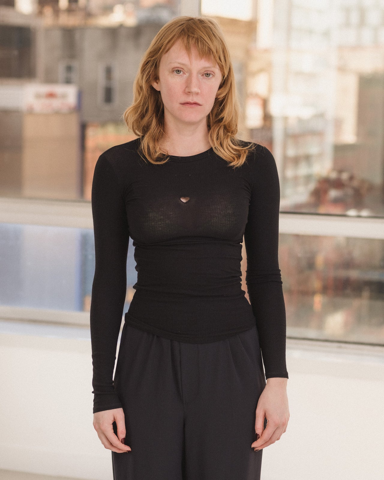 Heart Long Sleeve Tee - Fine Organic Cotton Rib - Black