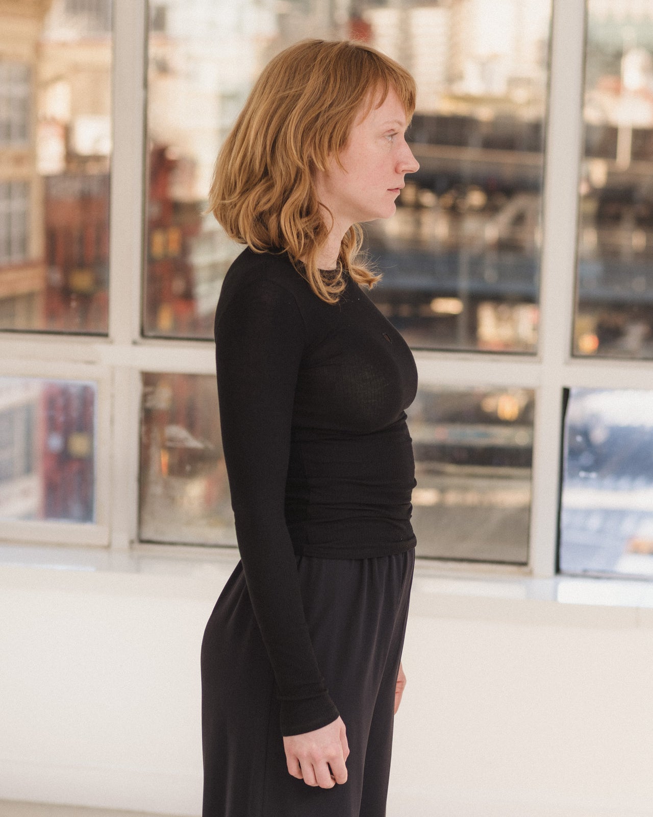 Heart Long Sleeve Tee - Fine Organic Cotton Rib - Black