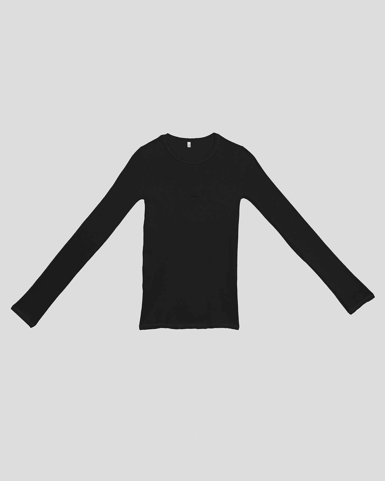 Heart Long Sleeve Tee - Fine Organic Cotton Rib - Black