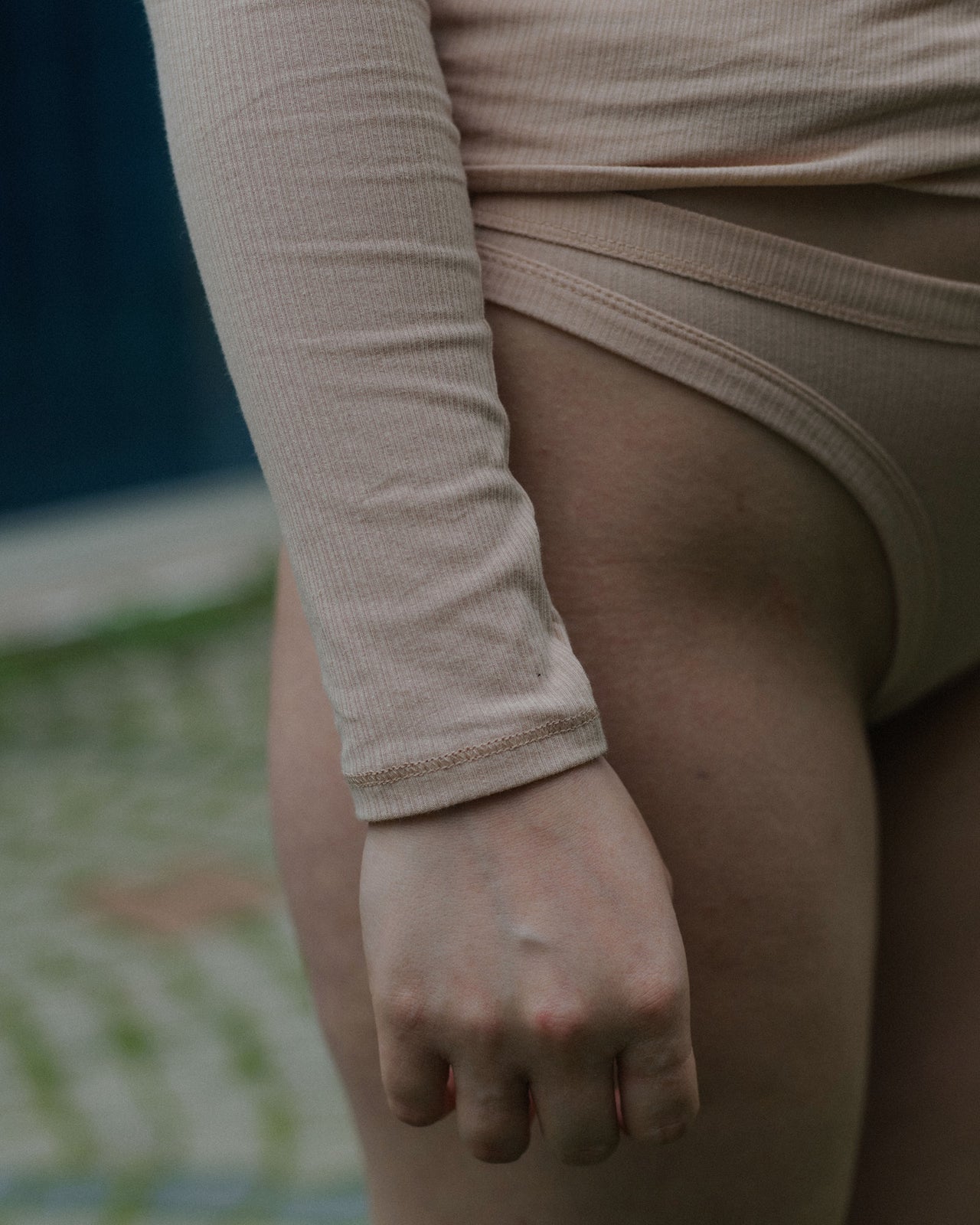 Heart Long Sleeve Tee - Organic Cotton Rib - Tin Beige