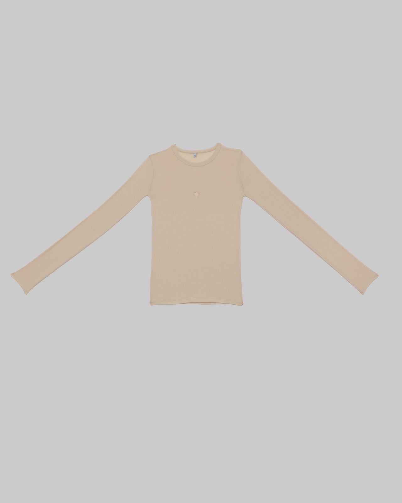 Heart Long Sleeve Tee - Organic Cotton Rib - Tin Beige