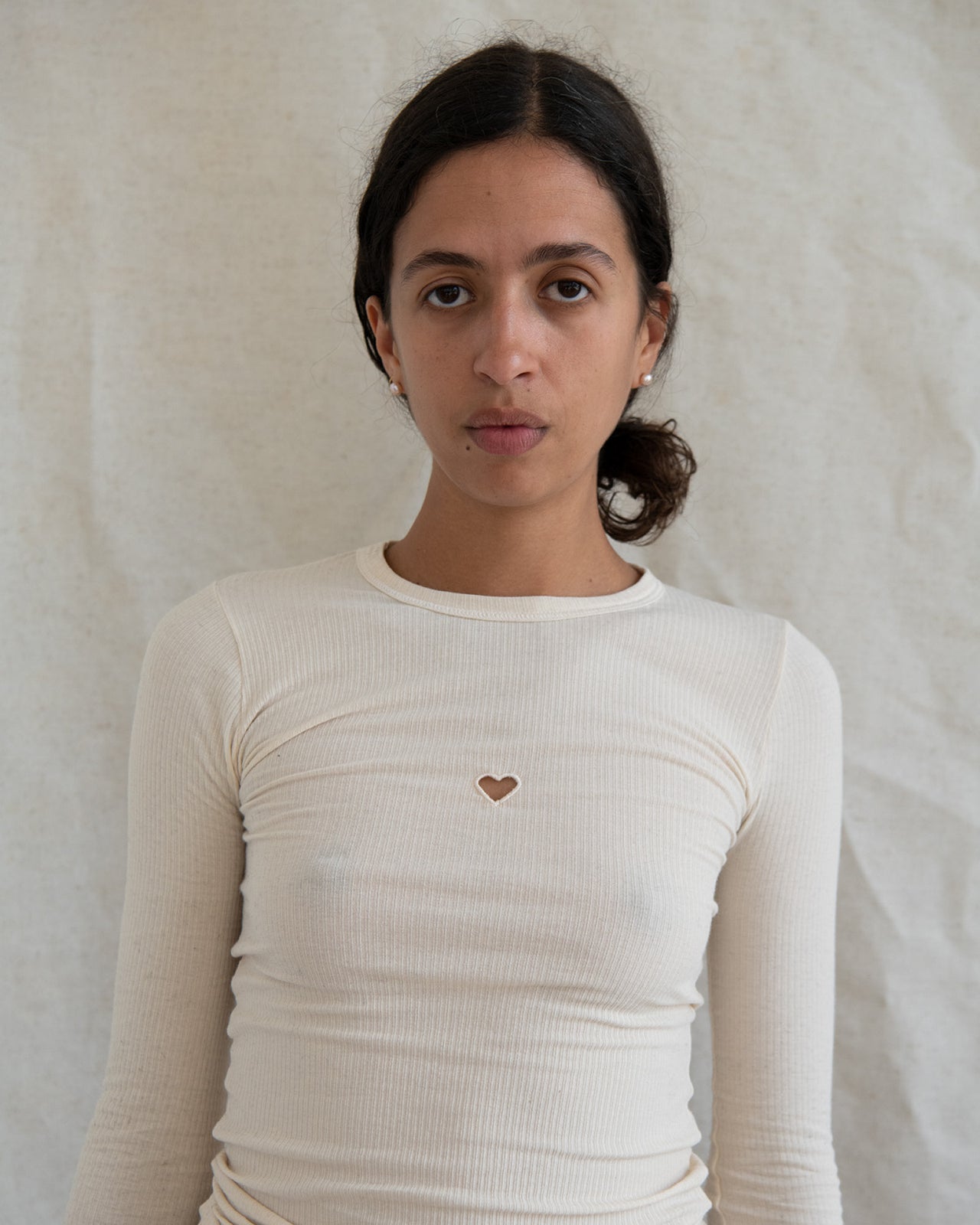 Heart Long Sleeve Tee - Fine Organic Cotton Rib - Undyed