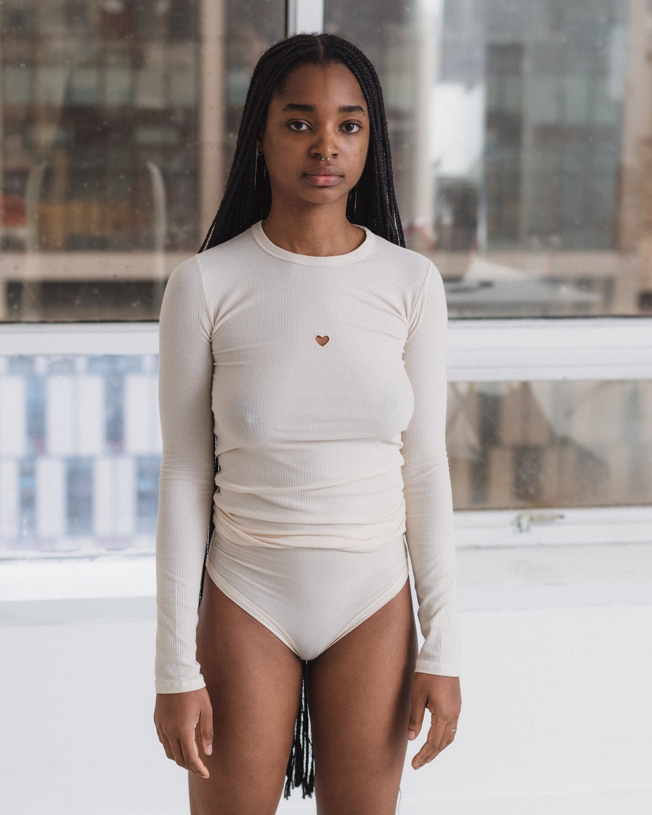 Heart Long Sleeve Tee - Fine Organic Cotton Rib - Undyed