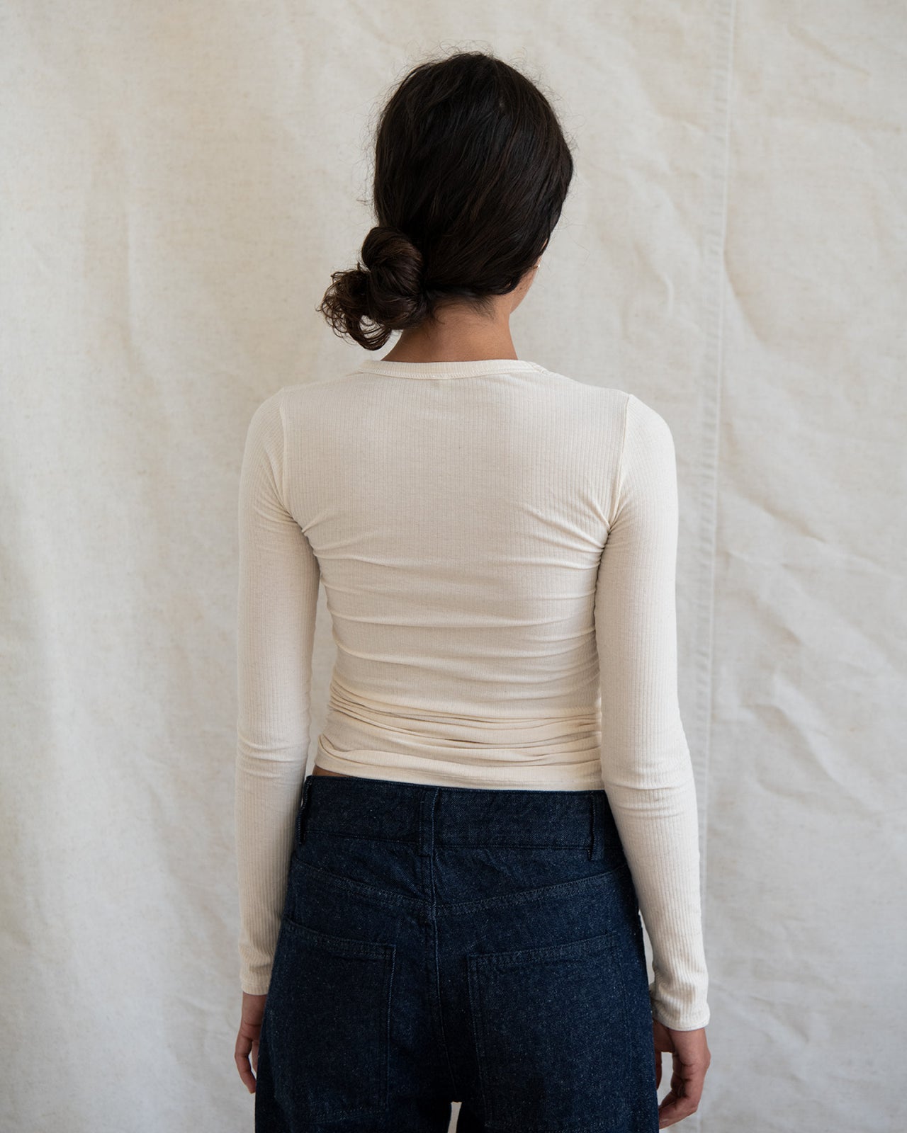 Heart Long Sleeve Tee - Fine Organic Cotton Rib - Undyed