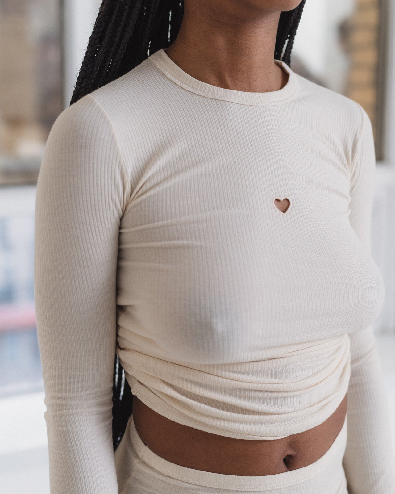 Heart Long Sleeve Tee - Fine Organic Cotton Rib - Undyed