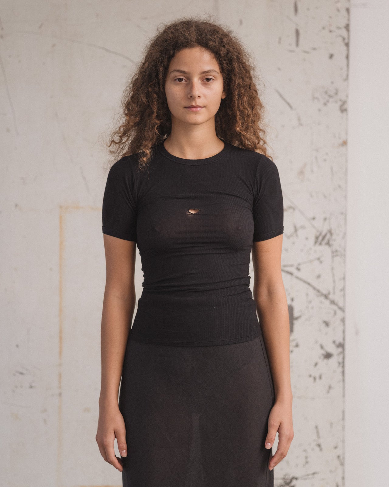 Heart Tee Shirt - Organic Cotton Rib - Black