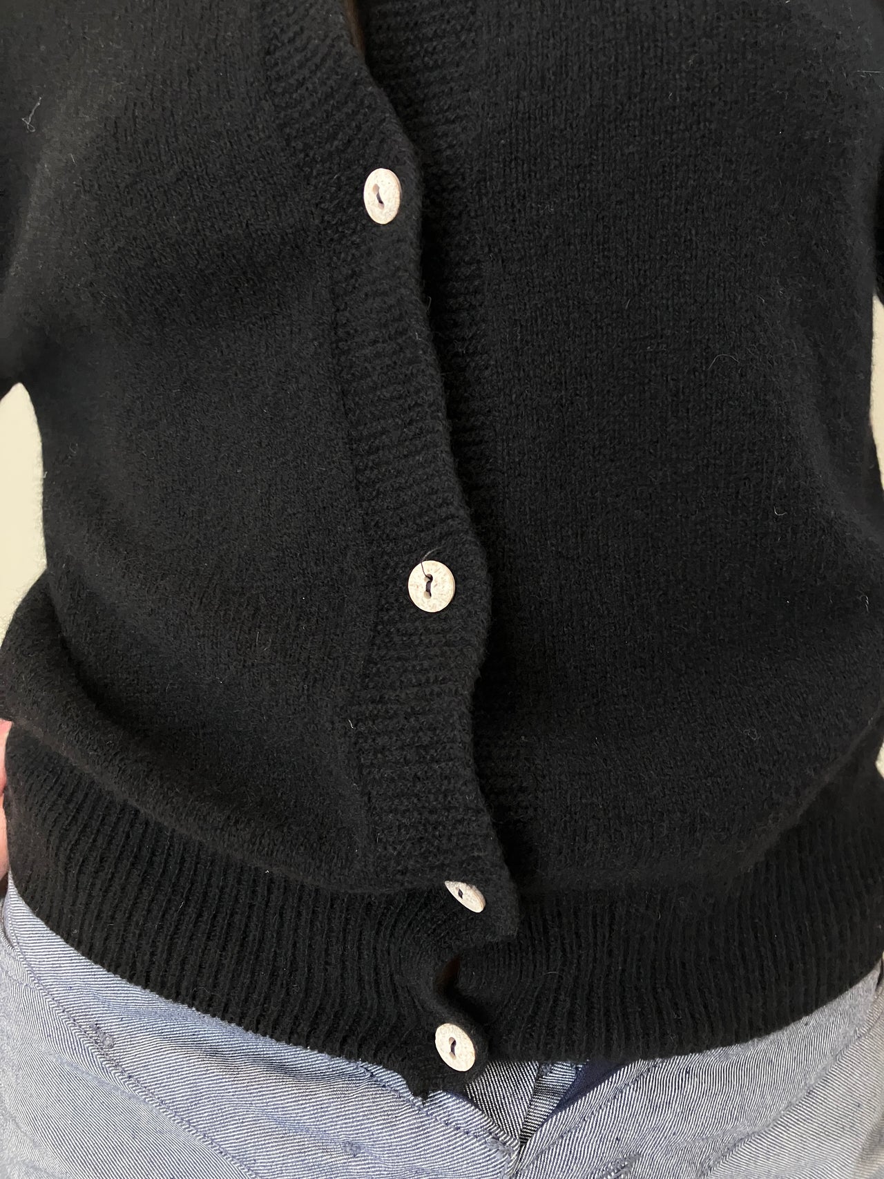 Tier Cardigan - Recycled Cashmere - Black with White Buttons