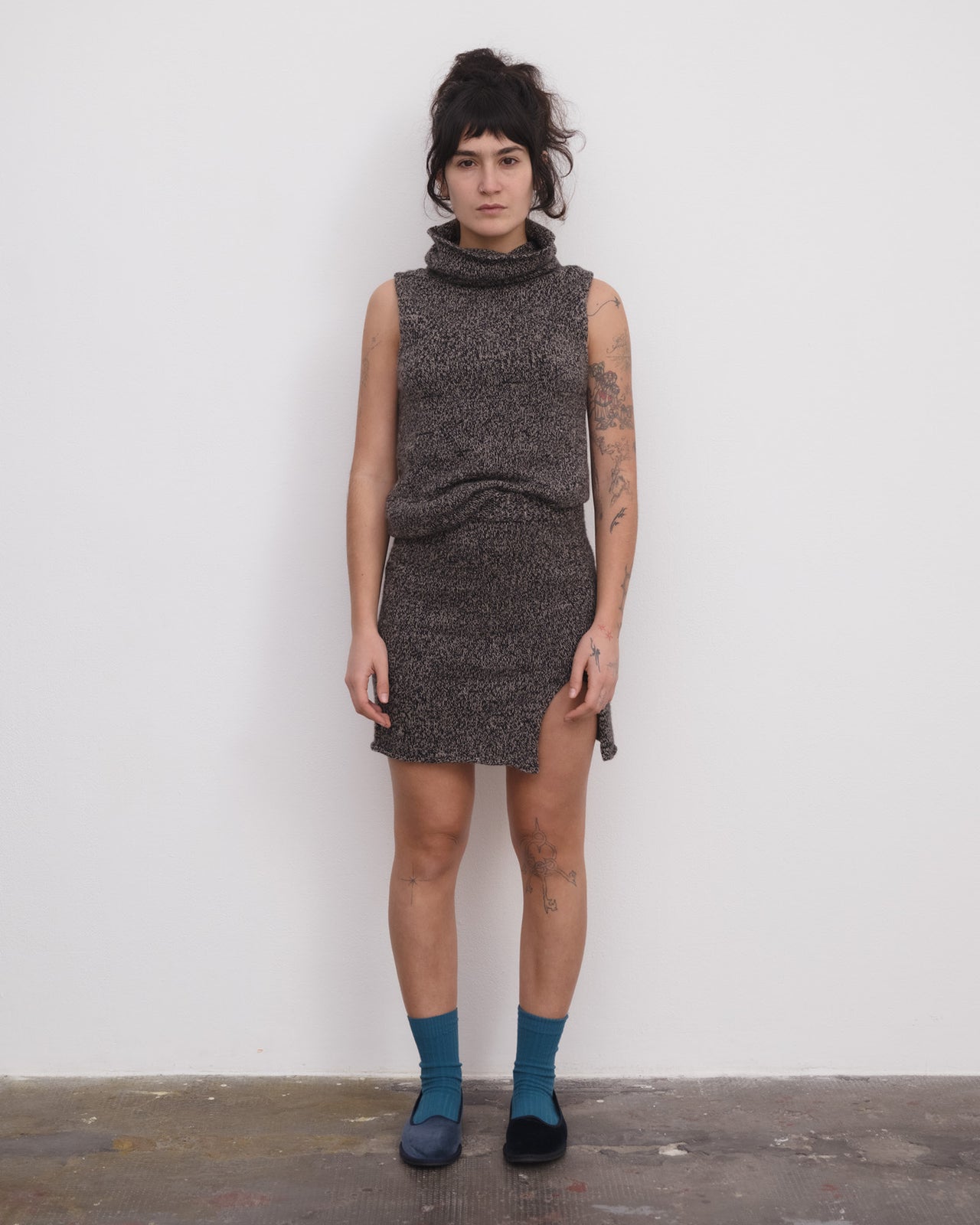 Kem Mini Skirt - Recycled Cashmere - Black / Camel Melange