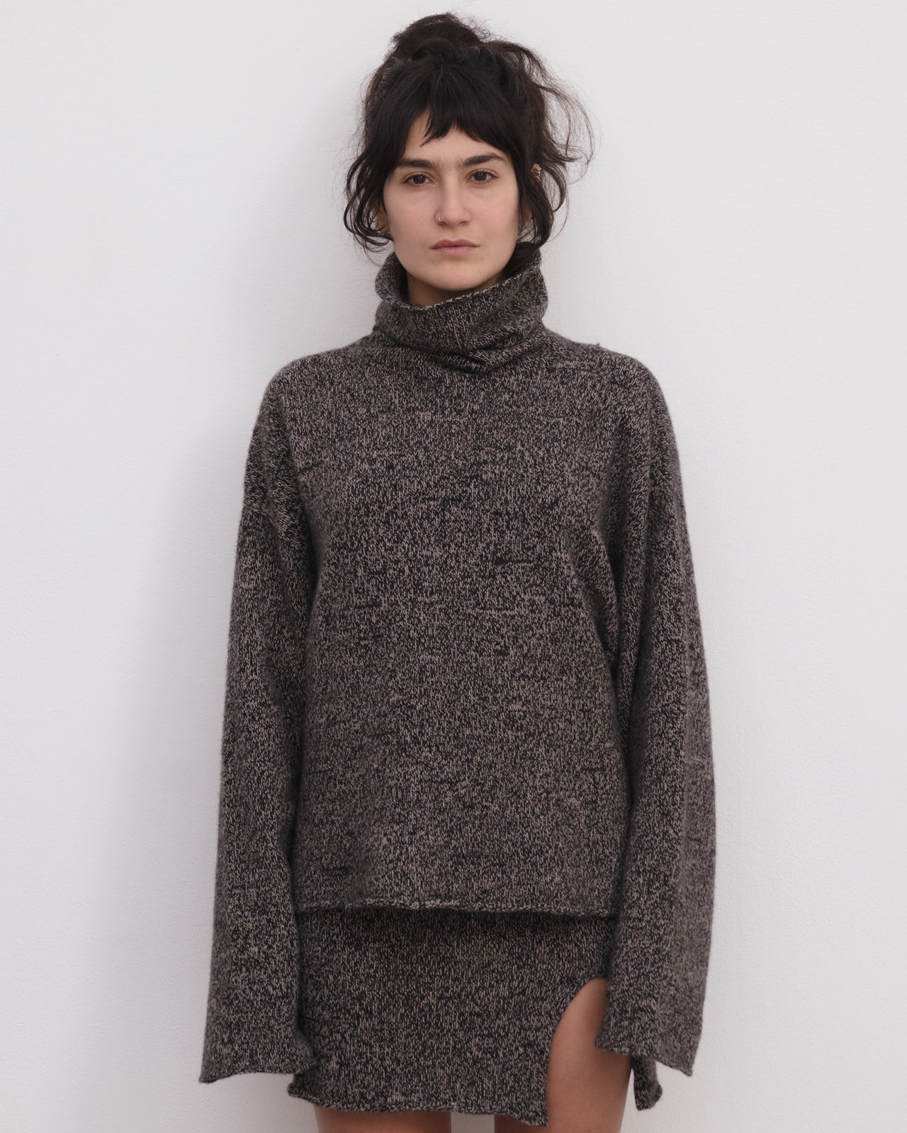 Kem Turtleneck - Recycled Cashmere - Black / Camel Melange