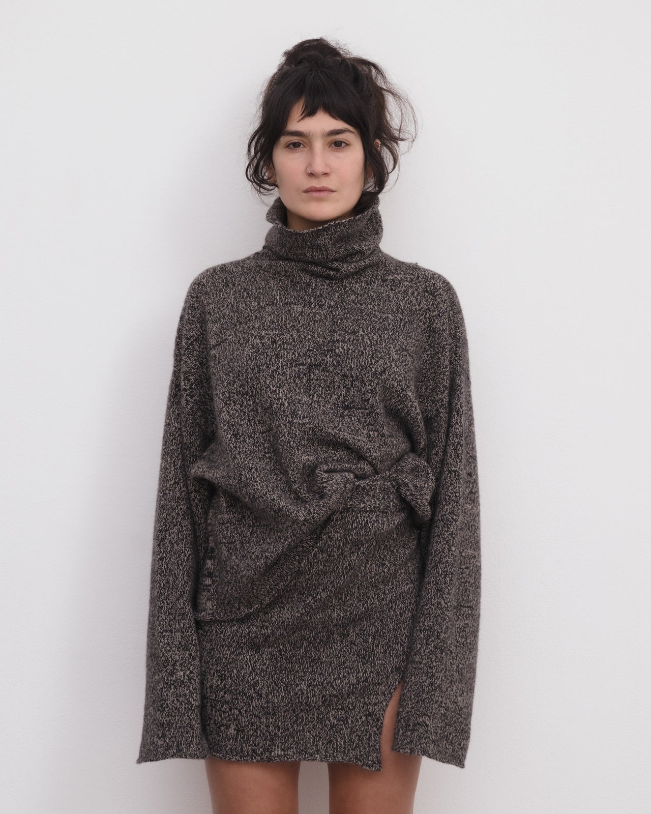 Kem Turtleneck - Recycled Cashmere - Black / Camel Melange