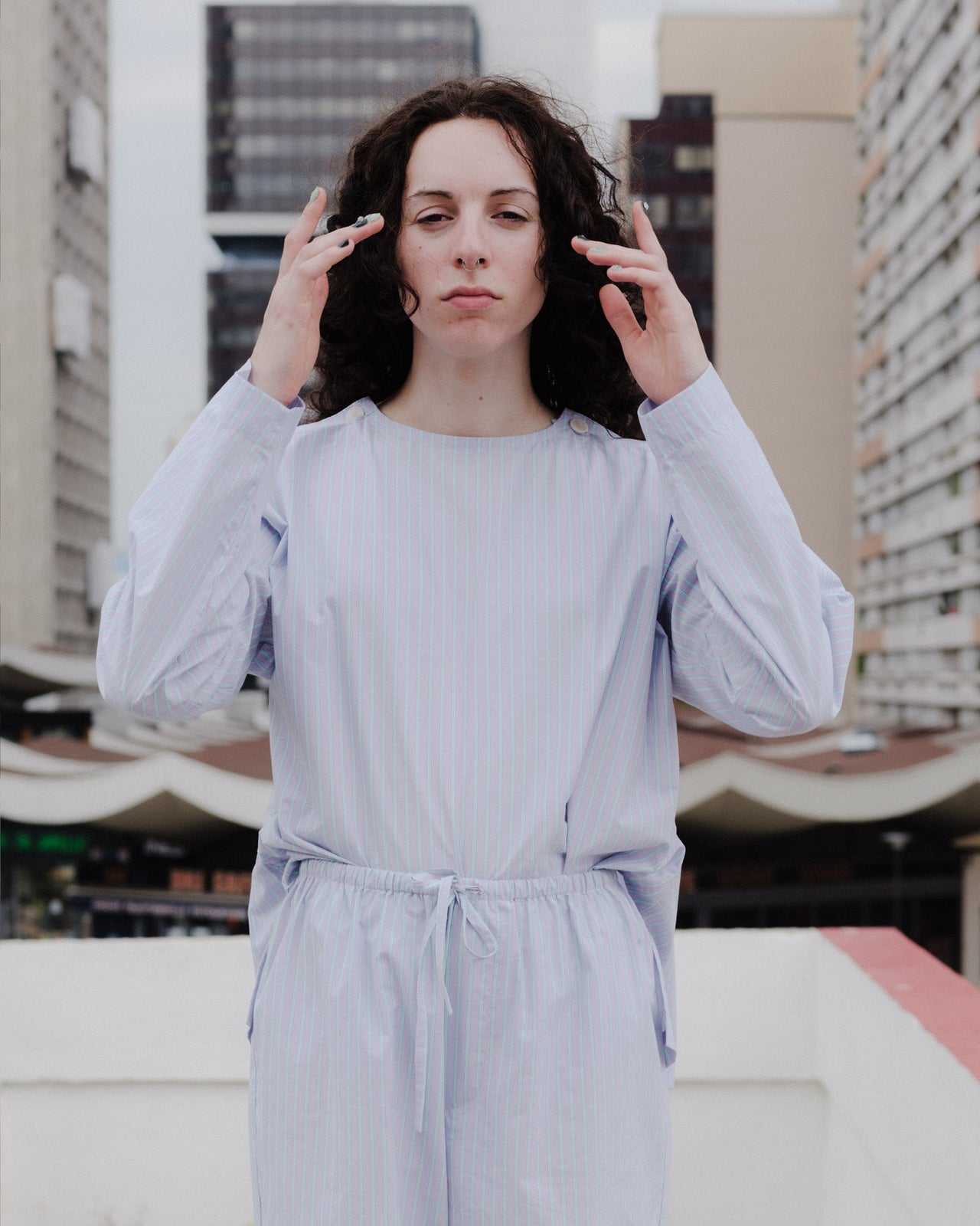 Kolla Blouse - Giza Cotton - Lilac Stripe